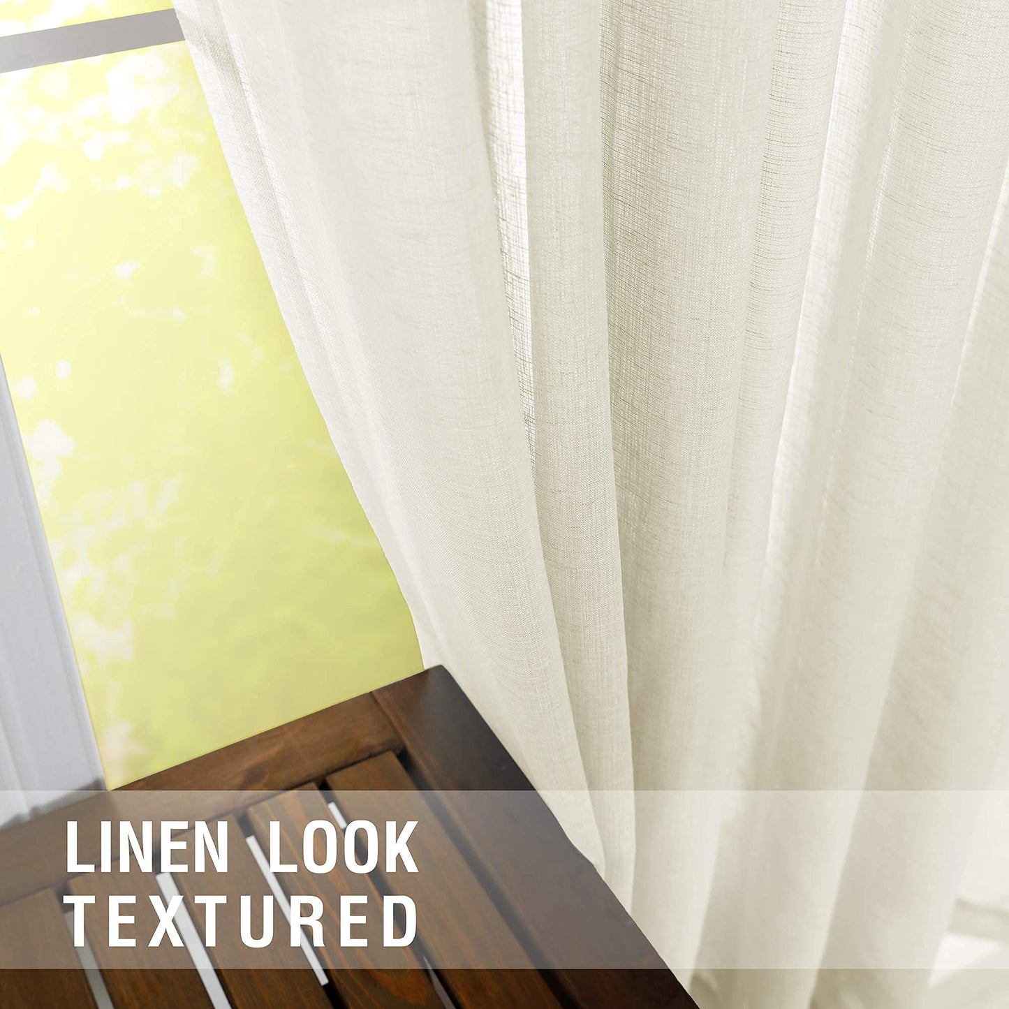 KOUFALL Beige Sheer Curtains 96 Inches Long 2 Panel Set,Cream Tan Rod Pocket Linen Look Neutral Curtains for Living Room Bedroom