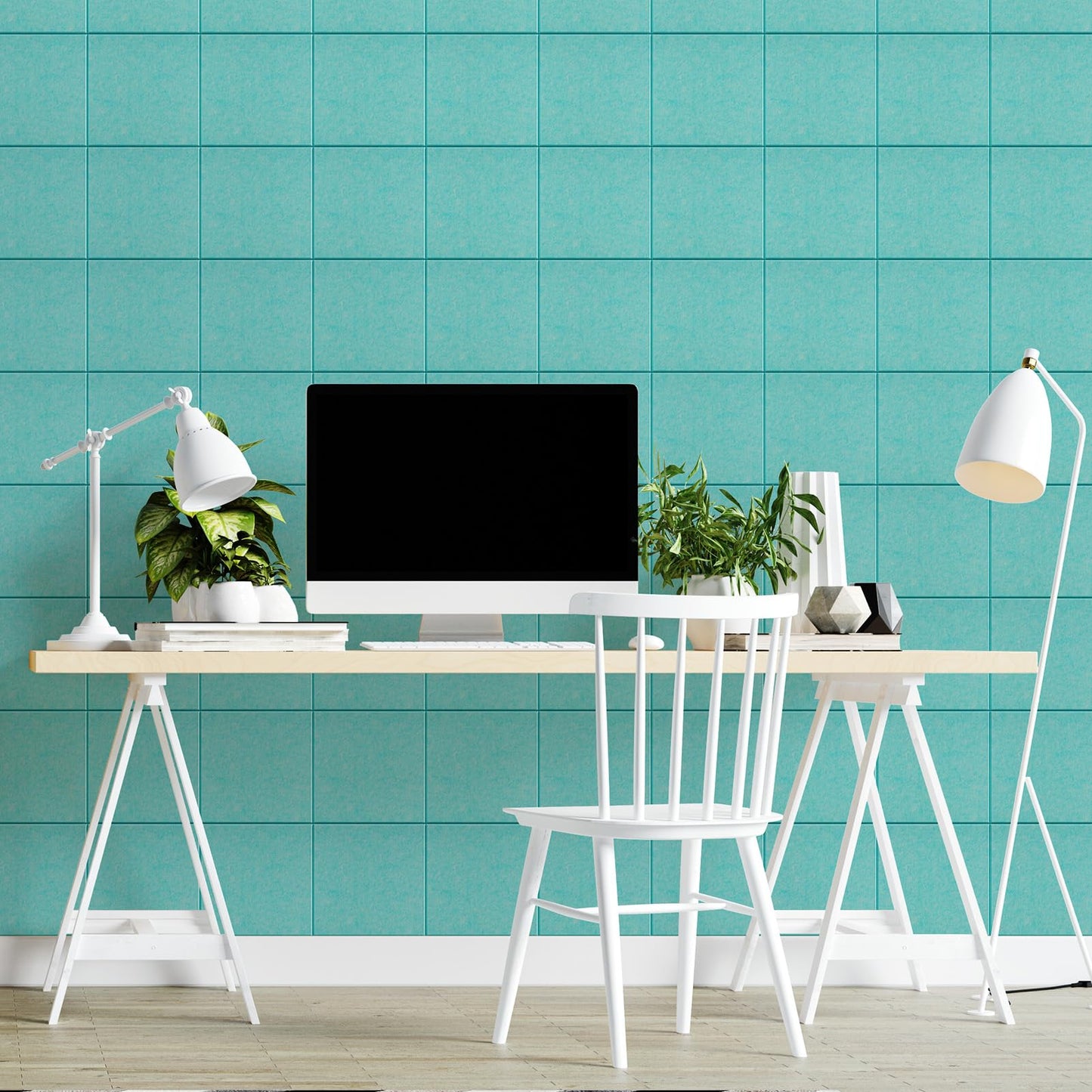 MaxGear Large Cork Board for Wall 36" x 24", Aqua Blue Bulletin Board, 6 Pack Felt Wall Tiles with Pushpins, Cork Boards for Office Push Pin Board Tack Board Felt Board