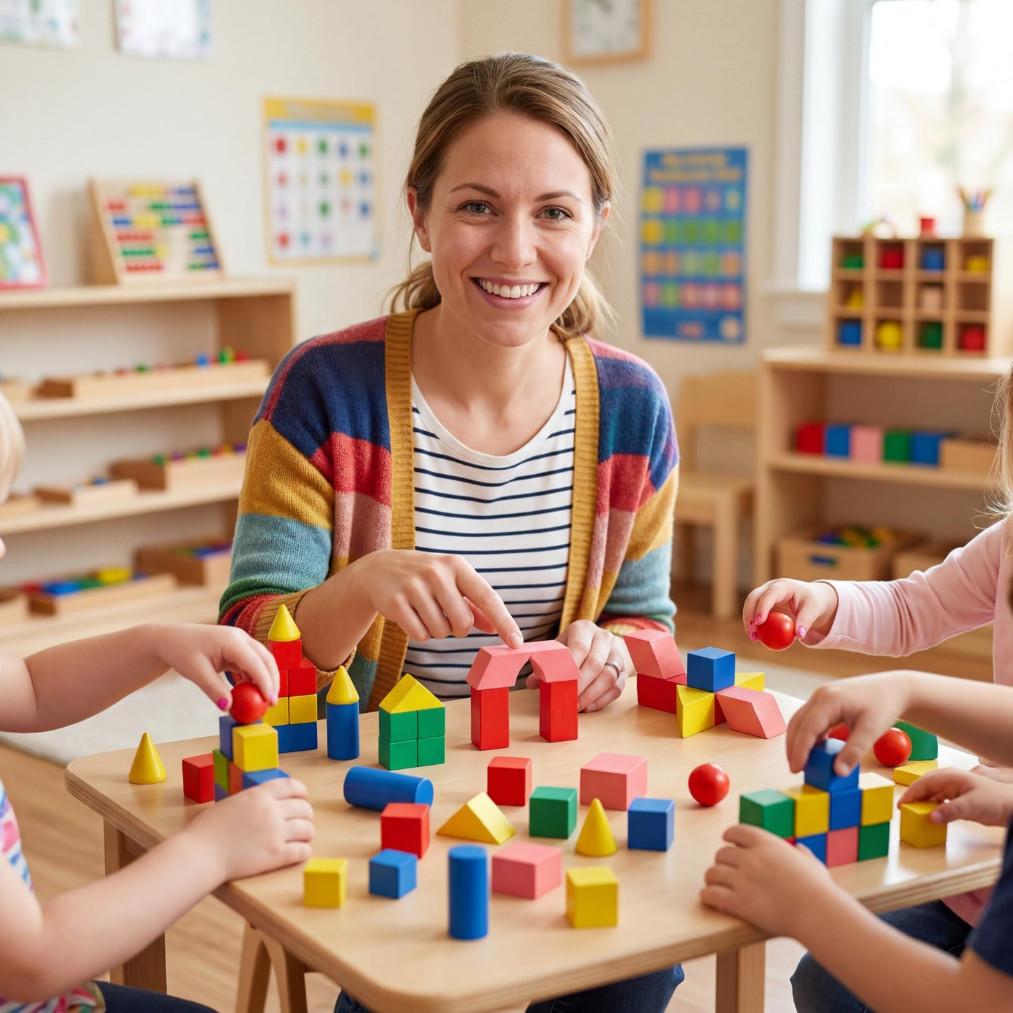 140 Pcs Mini 3D Shapes for Teaching, Wood Geometric Solids, Geometric Shapes 3D Shape Blocks, Classroom Manipulatives for Elementary School Geometry Math Kindergarten Preschool Learning