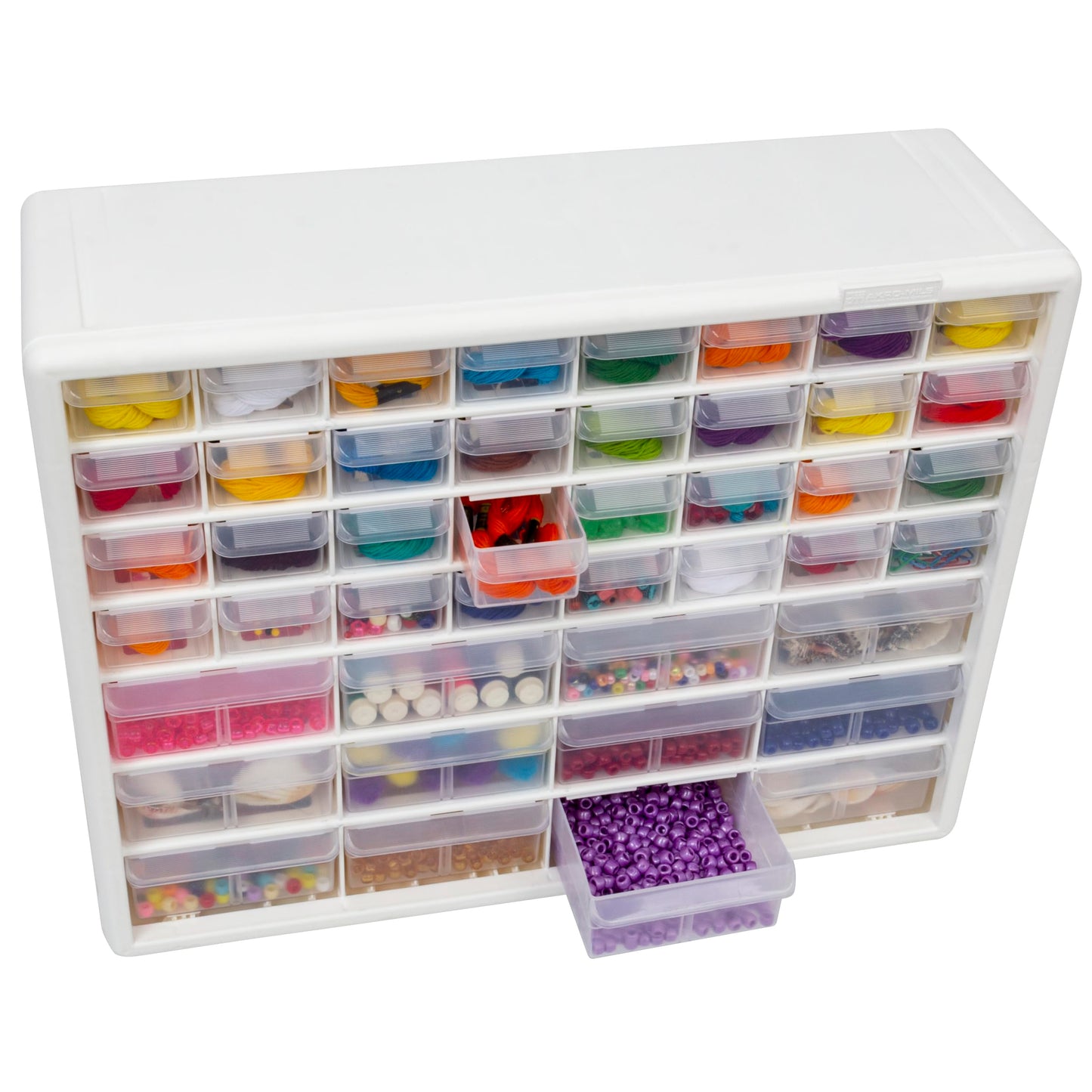 Akro-Mils 44-Drawer Plastic Drawer Storage Cabinet for Garage Organization, Bead Organizer, Building Bricks Storage, Teacher Toolbox, Makeup Organizer, 20" W x 6" D x 16" H, 10144 White