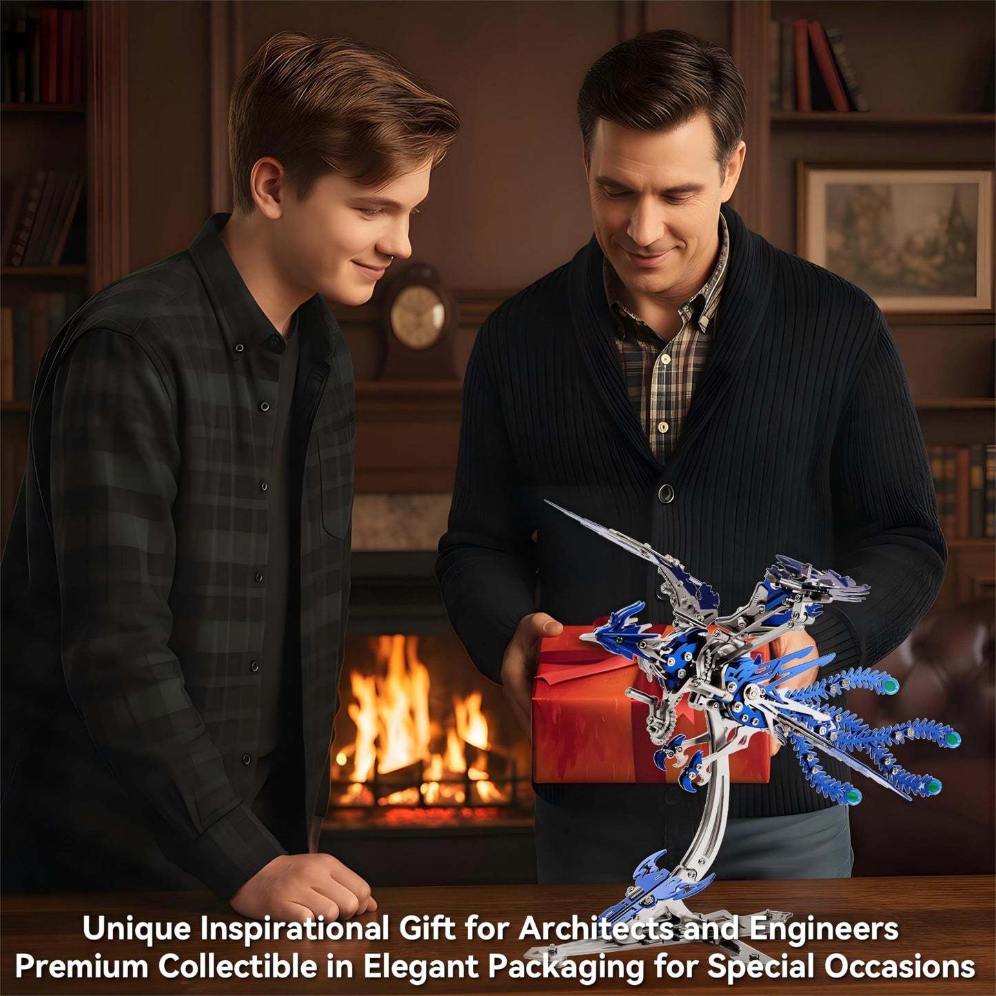 Gold-Plated Metal Phoenix Model Kit - 3D Stainless Steel Mythical Bird Puzzle for Adults - Mechanical Firebird Figurine - Steampunk Kinetic Art Sculpture - Home Decor Gift(Phoenix-Blue)