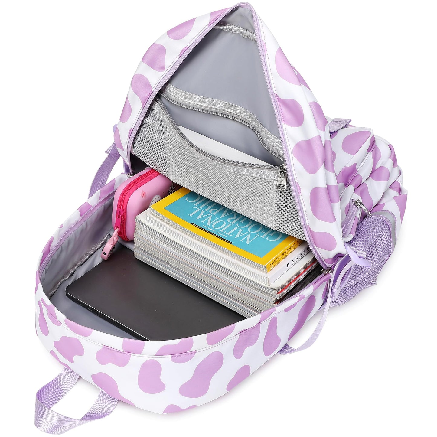 abshoo School Backpack for Girls Bookbag with Lunch Bag Teen Girls School Bag Travel Daypack (Cow Print Purple)