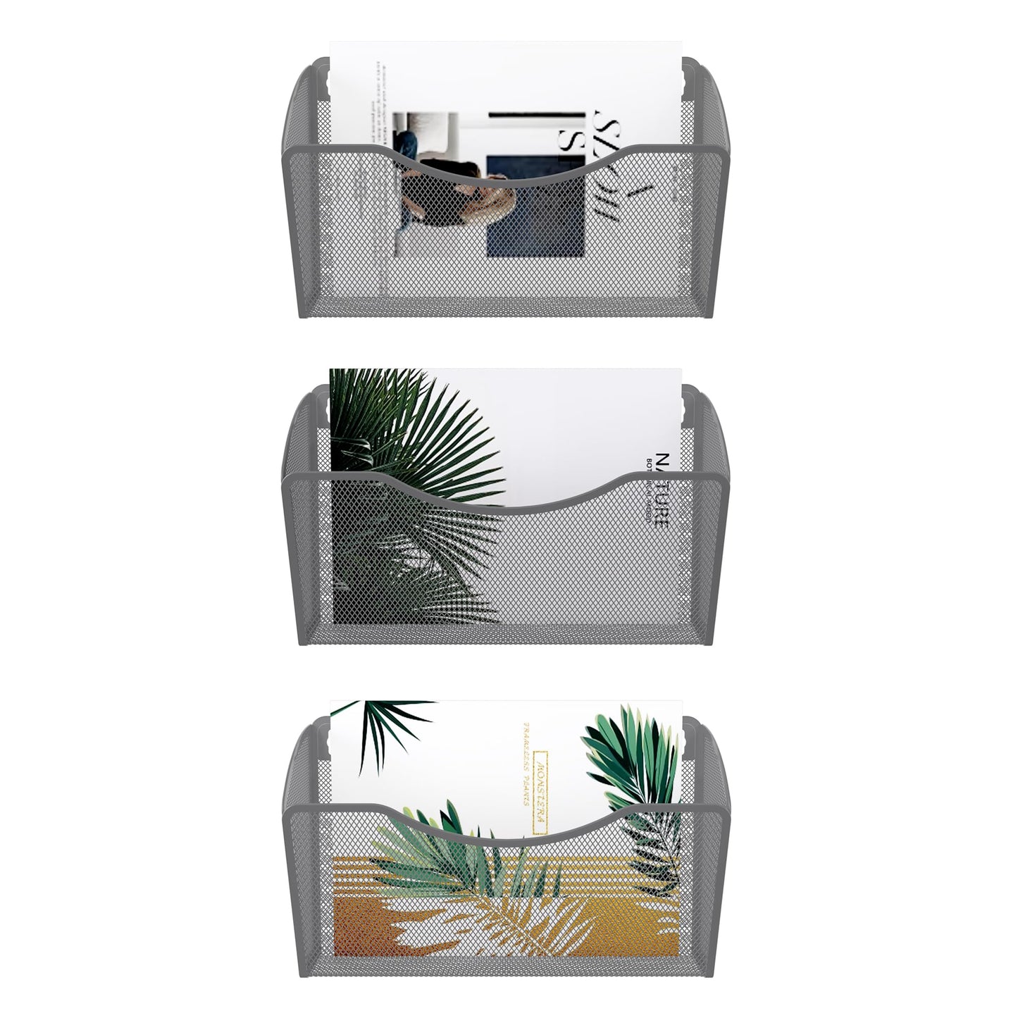 EasyPAG Wall File Organizer 3 Pack, Hanging File Organizer Wall Mount, Metal Mesh Folder Holder for Letter/A4 Papers, Mail Sorter for Office, Classroom, Home, Silver