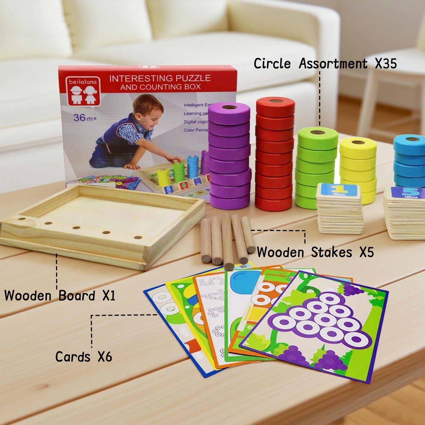 Lydaz Toddler Montessori Math Toys, Wooden Math Manipulatives with Counting Number Blocks, Preschool Kindergarten Learning Activities, Educational Math Toy for Kids 2-5, Christmas Stacking Puzzle Toy