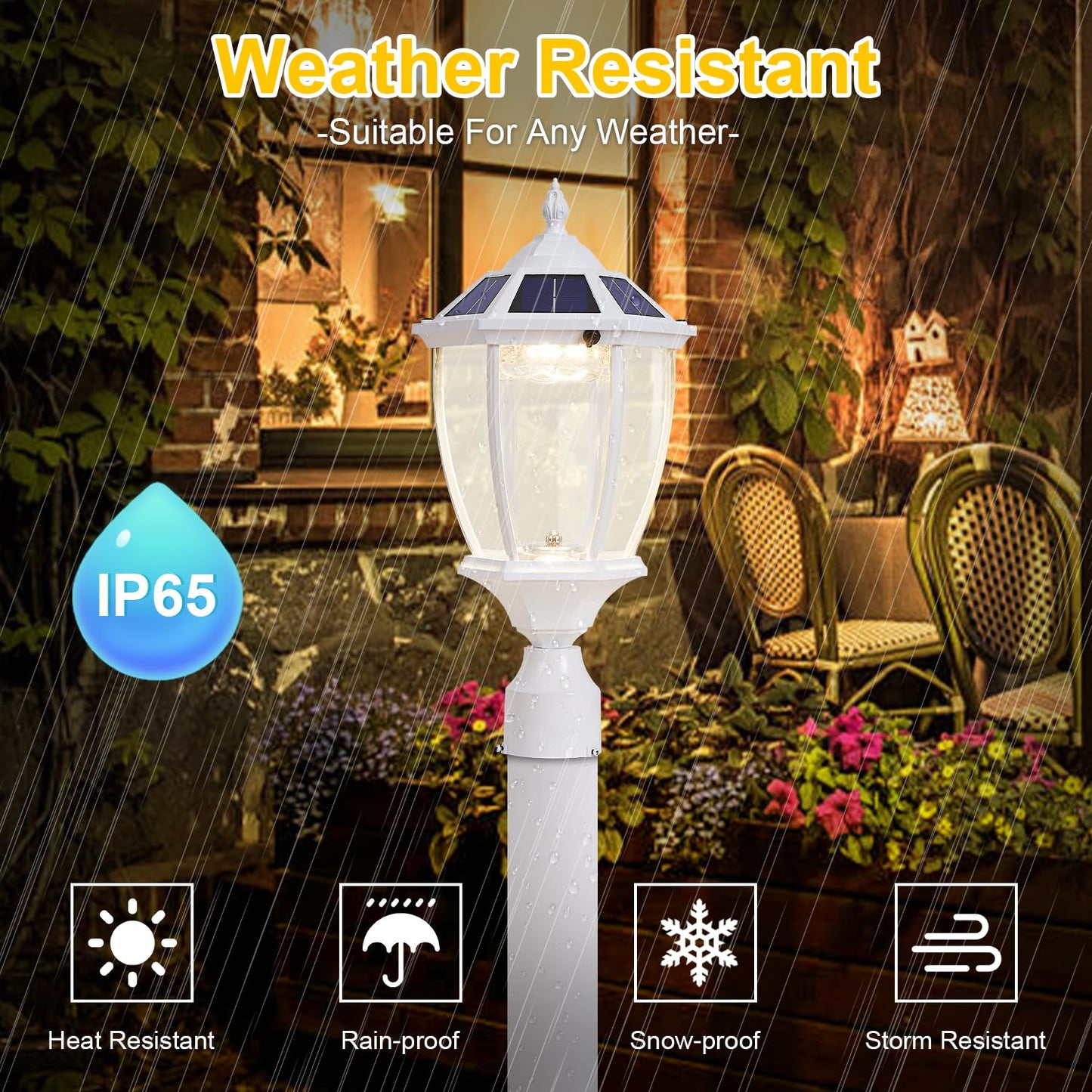 GYDZ Solar Post Light, Waterproof Aluminum Lamp for Pillar, Dusk to Dawn, Model 6531S.E-WH, White