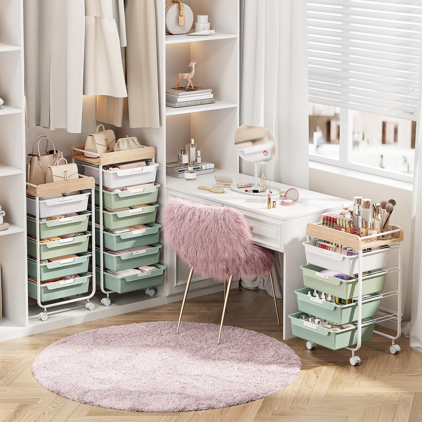 APEXCHASER Utility Cart with 5 Drawers,Rolling Storage Cart for Crafters Artists Kids Teacher Student Storage Arts Crafts & Sewing Study Supplies in Craft Room Dorm Classroom Kids Room-Green