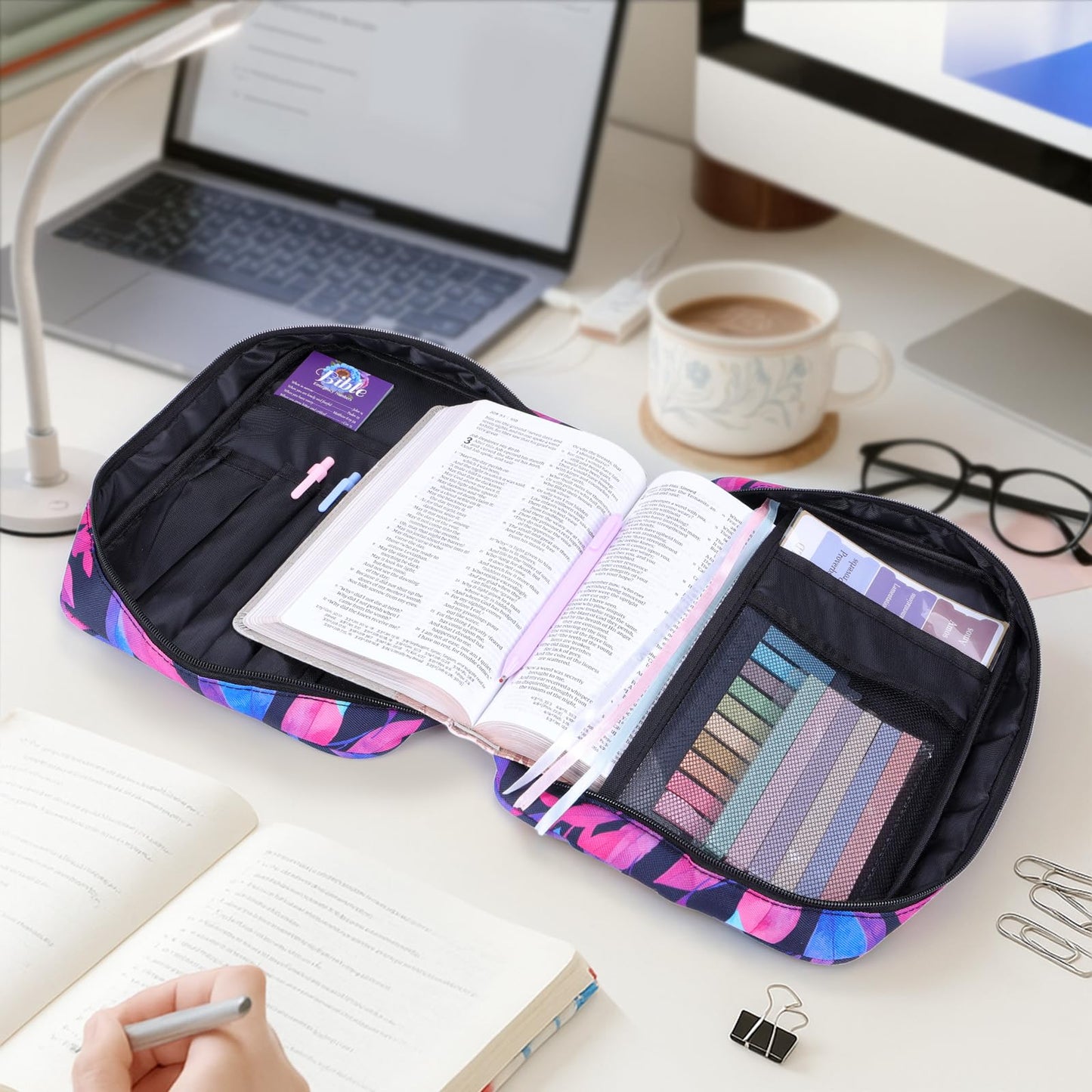 XKDOUS Bible Cover Carrying Book Case with Handle & Zippered Pocket, Large Bible Bags Study Supplies Accessories Organizer Bible Case Christian Gifts for Mother Women Men