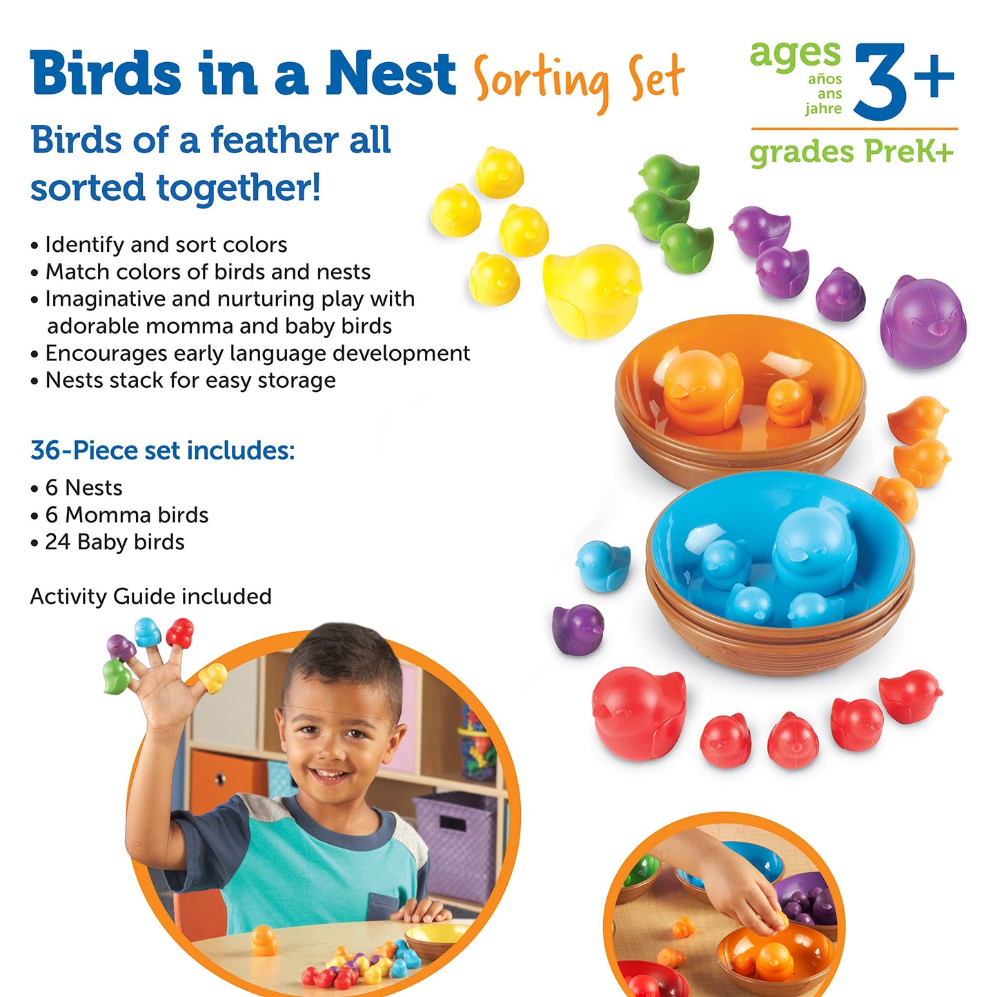Learning Resources Birds in a Nest Sorting Set - 36 Pieces, Ages 3+ Toddler Learning Toys, Educational Toys for Toddlers