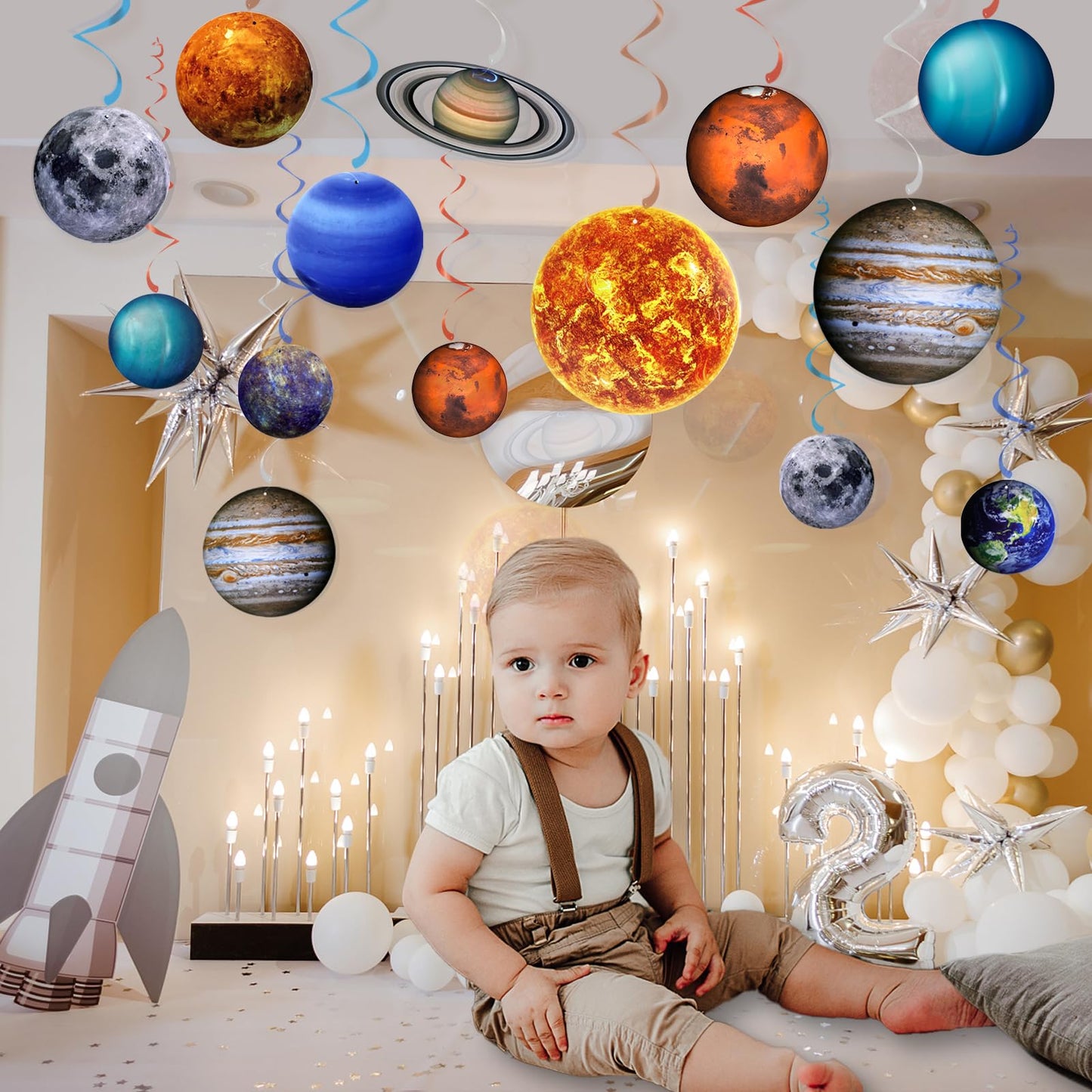 40PCS Space Solar System Theme Hanging Swirls Decorations, Outer Space Party Supplies Ceiling Hanging Swirls for Birthday Baby Shower Party Decorations