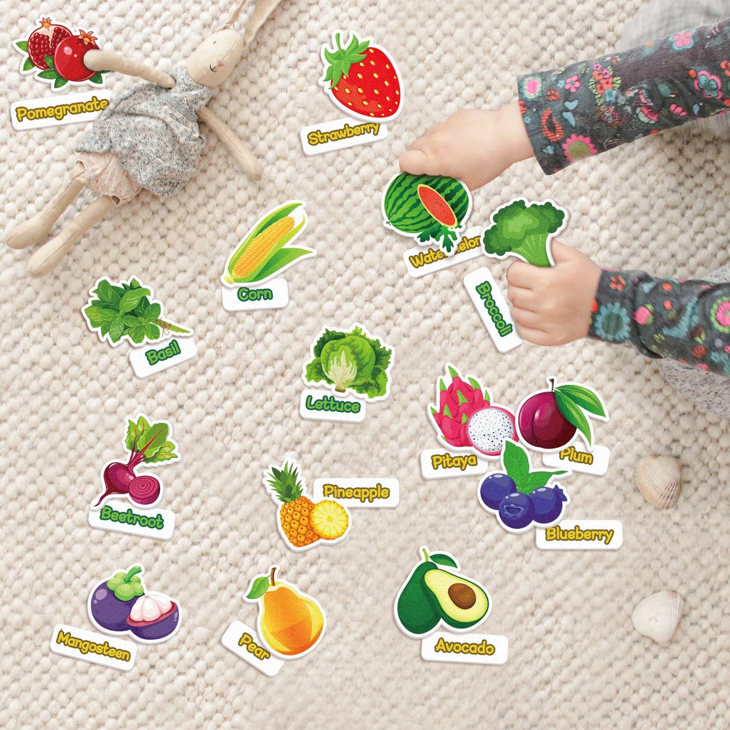 AKAYOK 90 Pcs Vegetables & Fruits Felt Board Story Pieces Set for Toddlers, Preschool & Kindergarten, Precut Felt Food Set for Kids Preschool Learning Activities