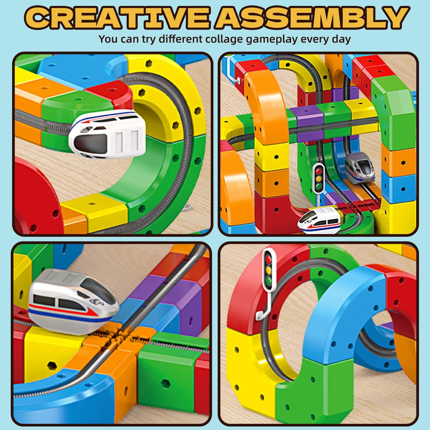 Electric Magnetic Train Track Sets,Building Toy Train Track,Magic Cars Sets,Gravity Defying 3D Embedded Layouts & Motorized Car,for 3-7 Years Old Toddler Boys and Girls Birthday (123PCS-Two Cars)