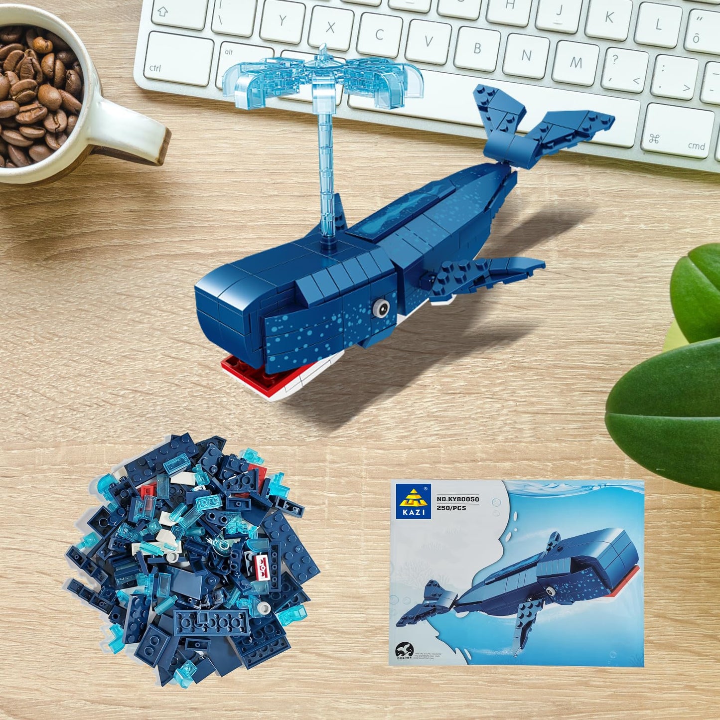 KAZI Whale Building Set,Deep Sea Creatures Building Blocks,Ocean Animal Toy for Kids Ages 8 9 10 Plus,Blue Whale Sea Animal Building Kit for Boys Girls,Birthday Gifts,Easter Basket Stuffers