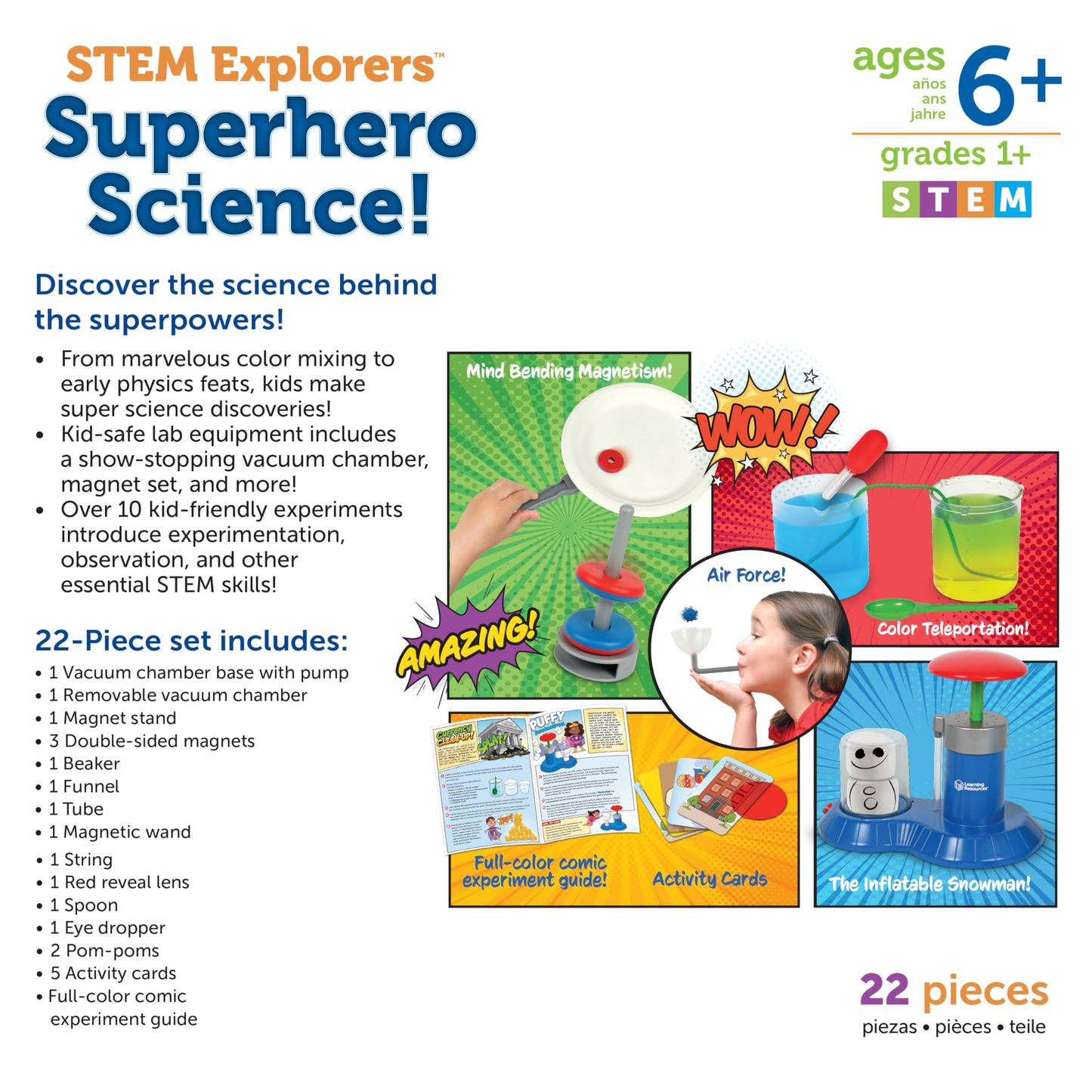 Learning Resources STEM Explorers Superhero Science!, Critical Thinking, Experiments for Kids, Magnets for Boys and Girls, Ages 6+,21 Pieces