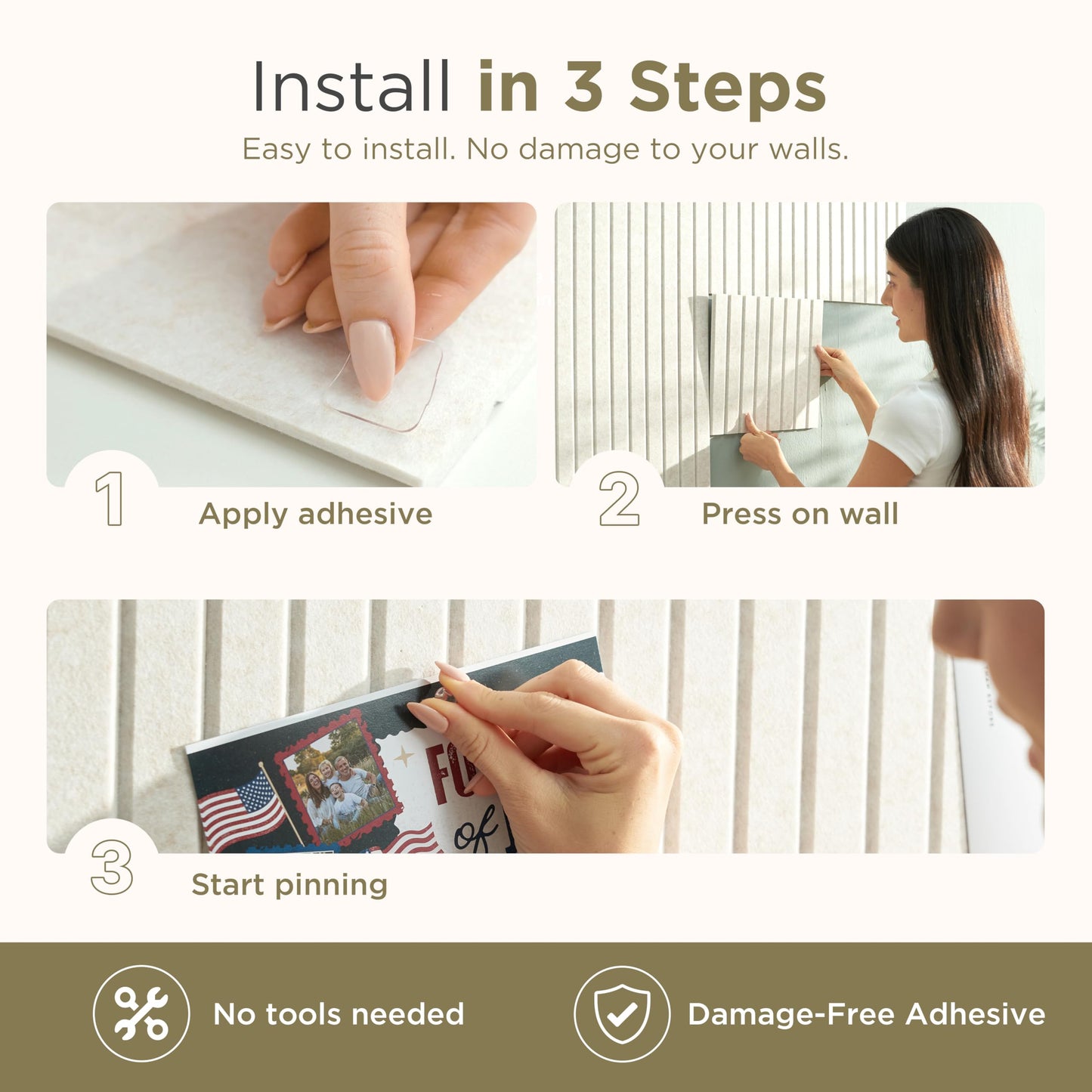 VIVELDA Large Felt Bulletin Board Arched 35" x 24" - Cork Board Alternative for Wall, 6 Felt Tiles with 32 Adhesive Tabs, Stylish Pin Board for Home Office, Bedroom & Classroom (Linen)