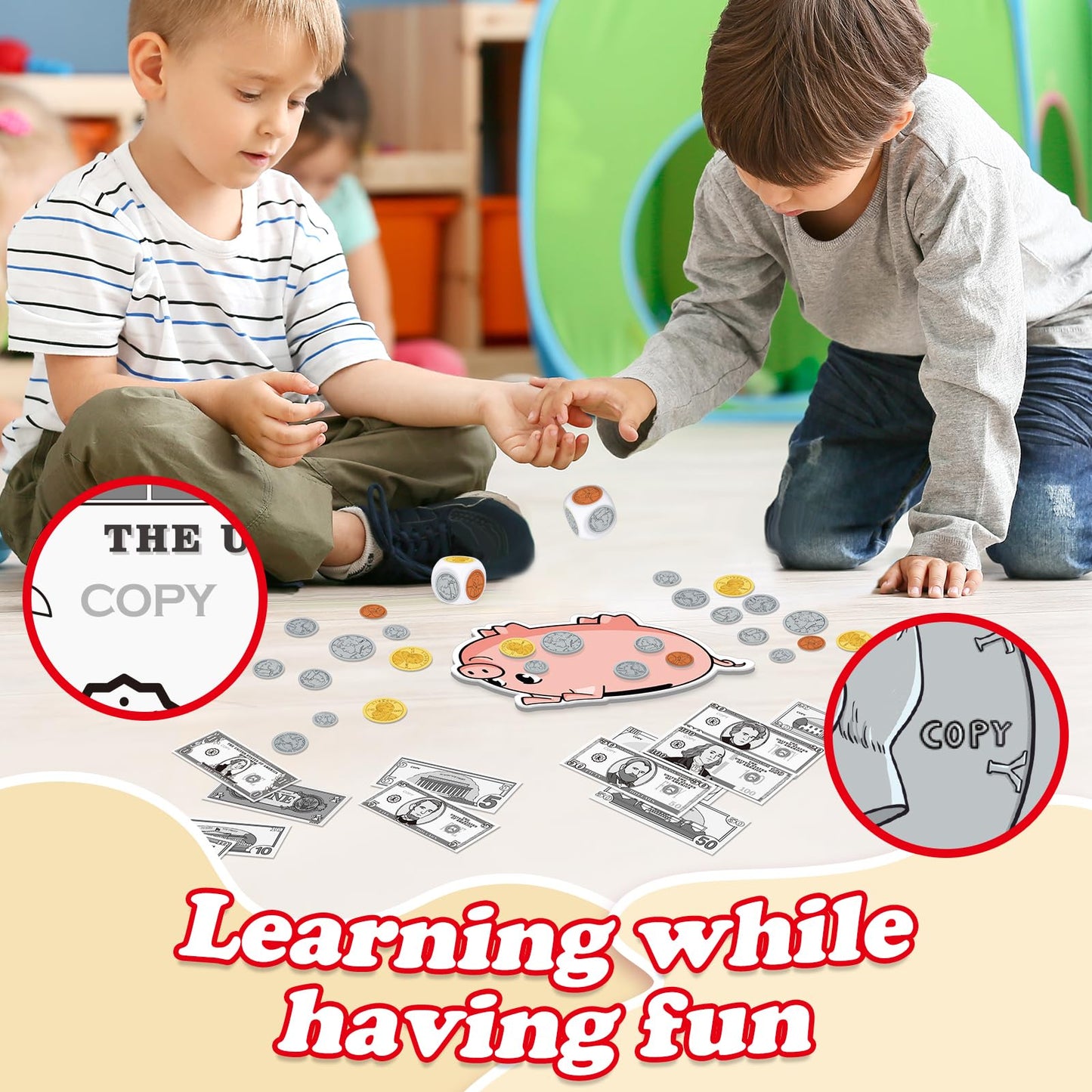 Kasfalci 140 PCS Money for Kids for Learning, Math Manipulatives, Learning & Education Toys for Classroom, Pretend Play, Math Games for Toddler, Teacher and Homeschool Supplies