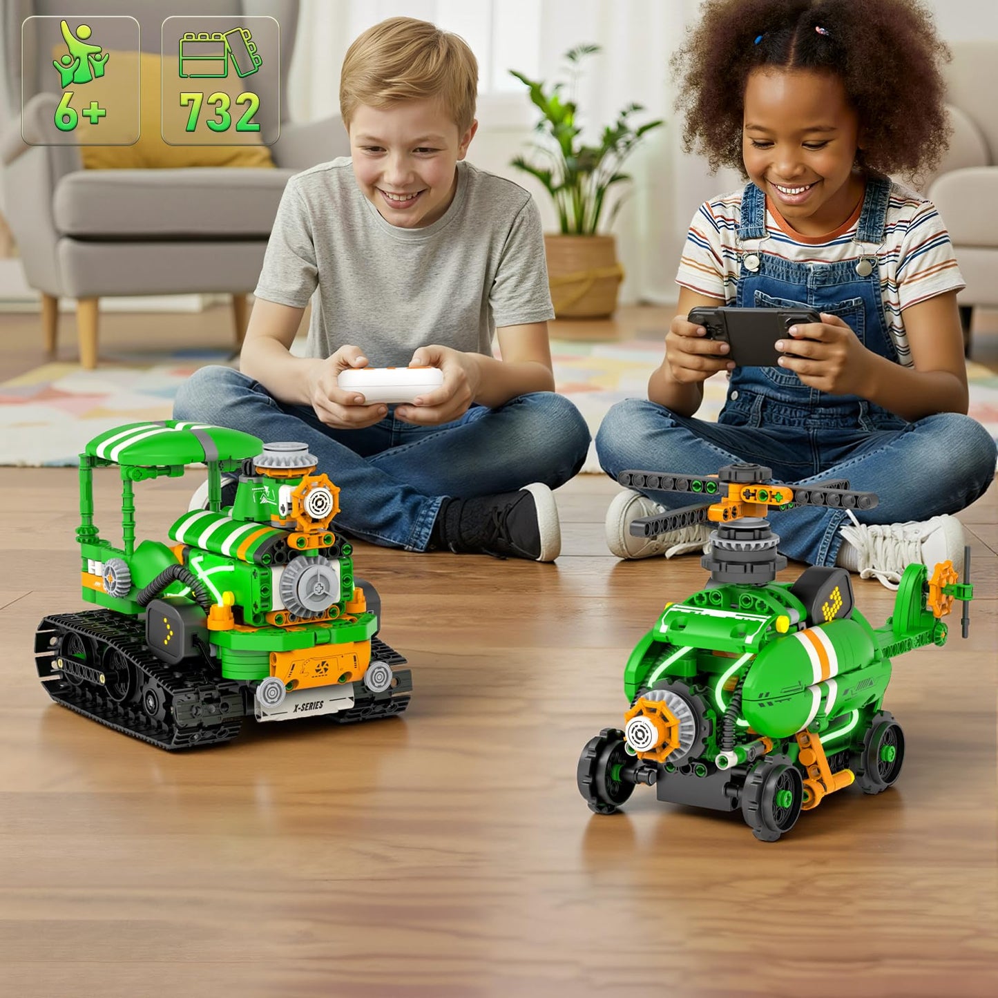 QHECTTY STEM Robot Building Kits for Kids 6-14, 5in1 Remote & APP Controlled STEM Tractor/Frog/Robot Building Toys, 732 Pcs Educational Building Block Sets for Kids, Erector Sets Gifts for Boys Girls