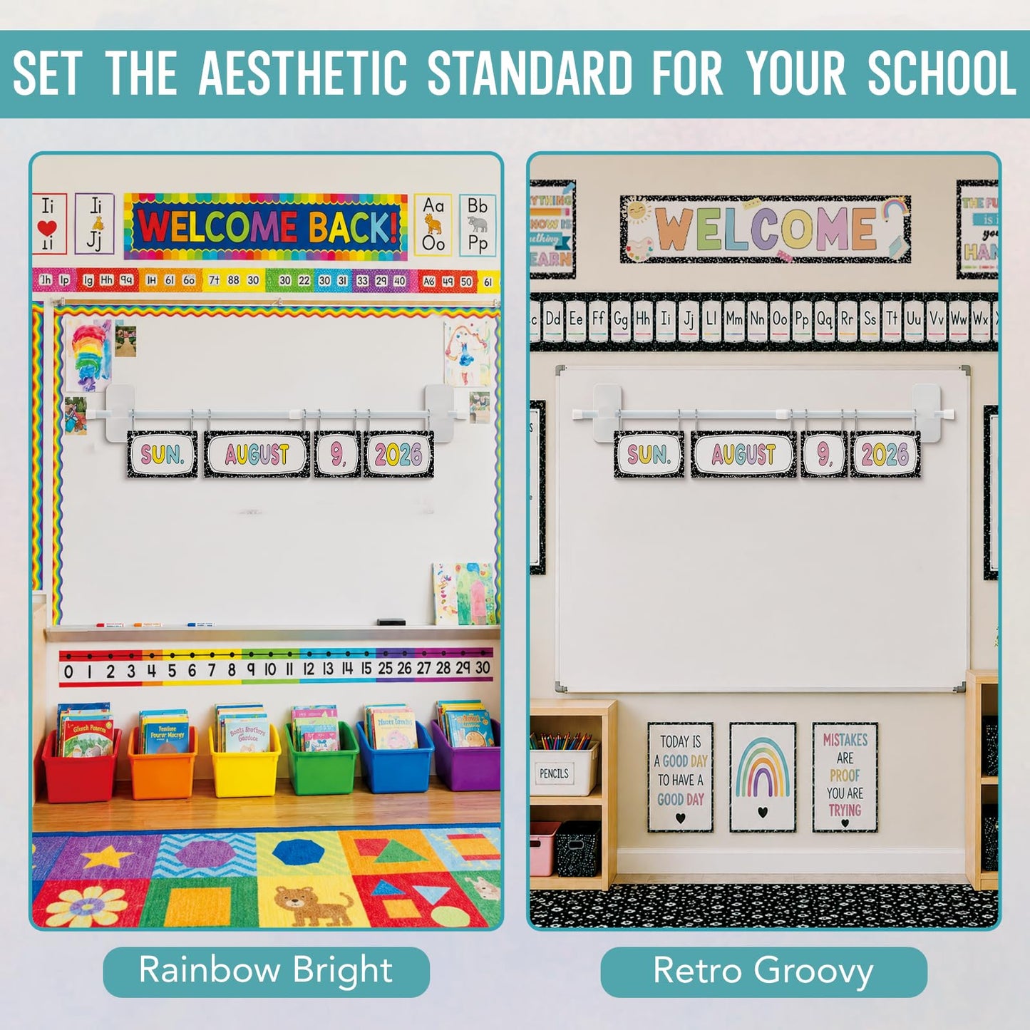 Magnetic Flip Calendar for Classroom - Composition Notebook Date Flip Calendar Set with Magnetic Rod for Classroom Home Whiteboard, Pastel Back to School Decor for Teacher Supplies