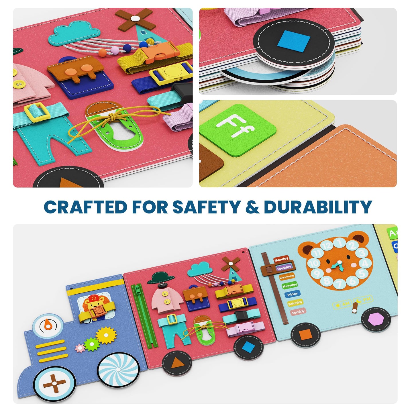 BlueWood Felt Wall Busy Board Panels, Toddler Learning Activity Center, Montessori Philosophy Sensory, Educational Toys, Conducive to All-Round Development - Train