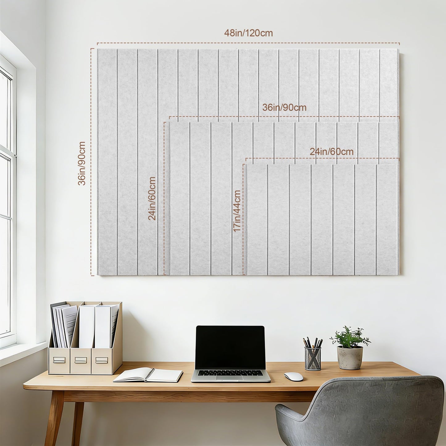Lightomorrow Bulletin Board, 24 x 18 inches Felt Board Decorative Pin Board, 4' x 3' Cork Board Alternative for Wall, Foldable Photo Board with 20 Pushpins - Light Gray Stripes