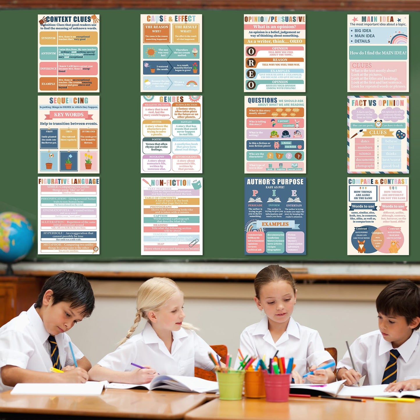 QOUBAI Reading Comprehension Classroom Posters English Language Arts Bulletin Board Chart Decor Reading Corner Posters for Everyone Elementary Middle High School Wall Decor Classroom Must Haves