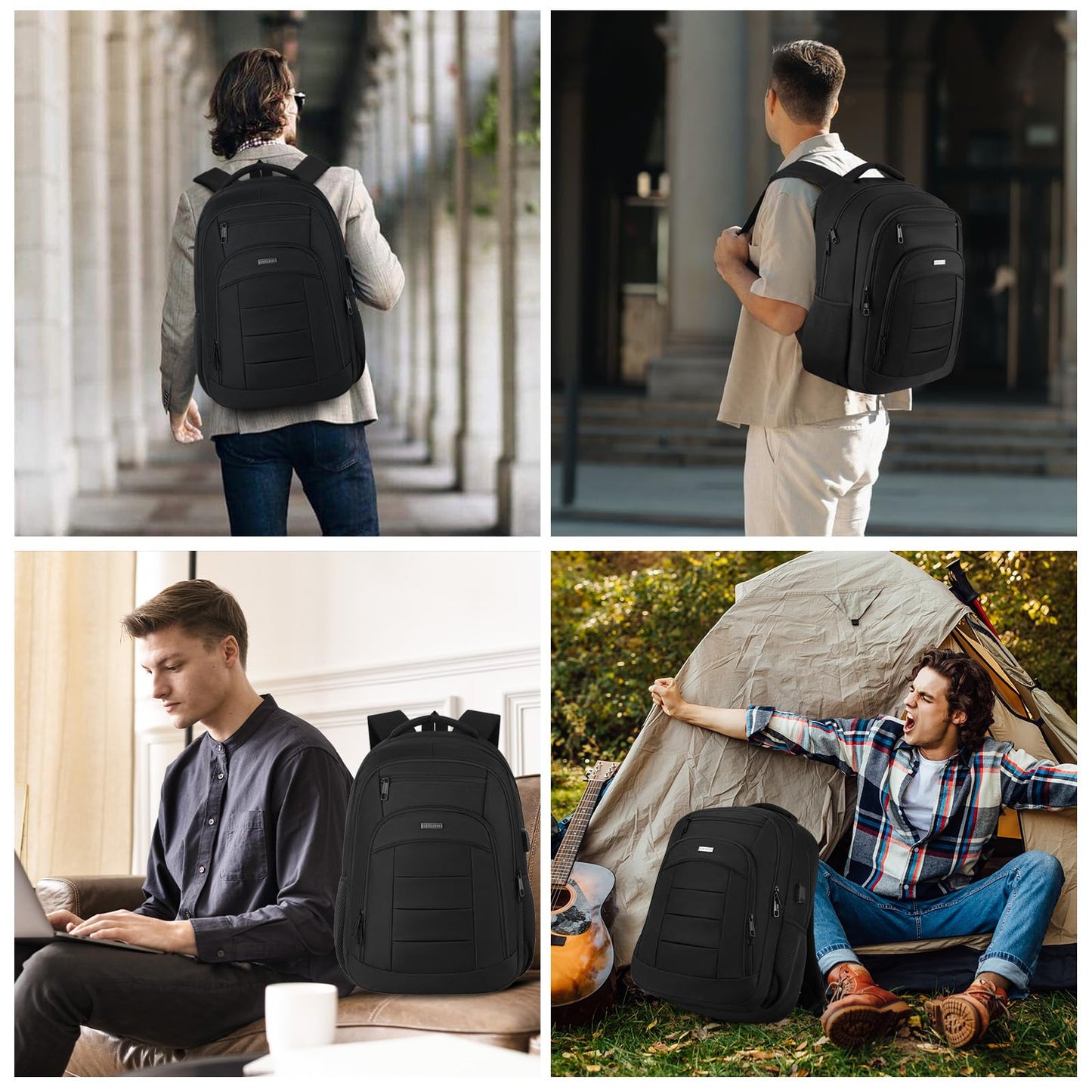 BIKROD Travel Laptop Backpack for Men and Women, Black School Backpacks for Teen Boys and Girls, Water Resistant Back Pack, Business Sturdy Computer Bag