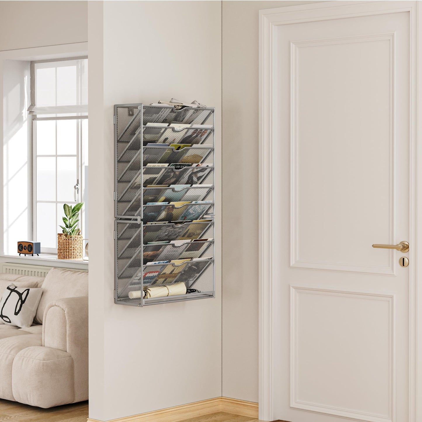 Lavatino 10-Tier Hanging Wall File Folders Organizer - Silver Metal Mesh Paper Magazine Document Mail Holder File Organizer for Office School Home Wall Mount or Desk Supplies Organization