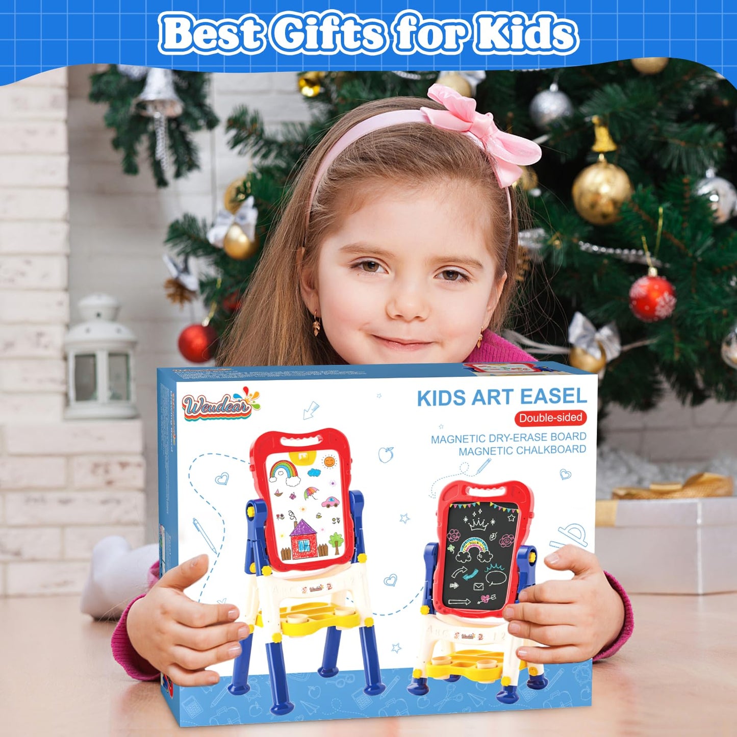 Chalk Board Easel for Kids Toys,Double-Sided Magnetic Kids Chalkboard and Dry Erase Boards,Toddler Toys for 3 Year Old Boy Gift,Art Easel Learning Educational Toy for 3 4 5 Years Old Boys Gift