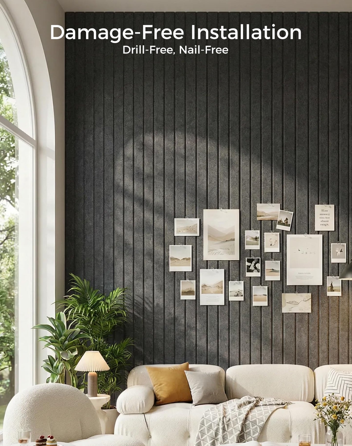 Aothia 12-Pack Felt Bulletin Board Tiles 48"x36", Modular Pin Board for Smooth Walls, Cork Board Alternative for Notes & Photos, 0.35" Thick, 70 Adhesive Tabs & 40 Pins, Charcoal Gray