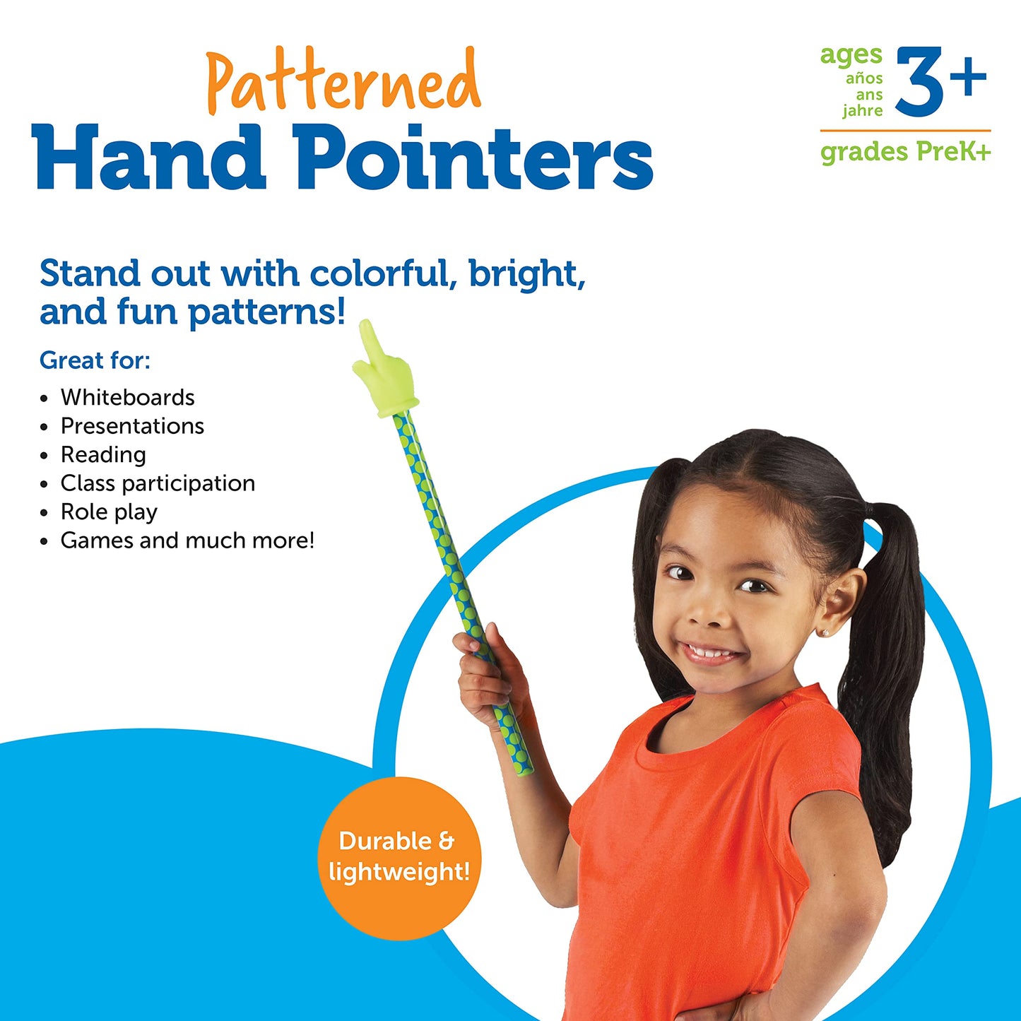 Learning Resources 15" Patterned Hand Pointers, Set of 3 - Pointer Finger Stick, Teacher for Classroom for, Focus for Reading, Presentation Tools