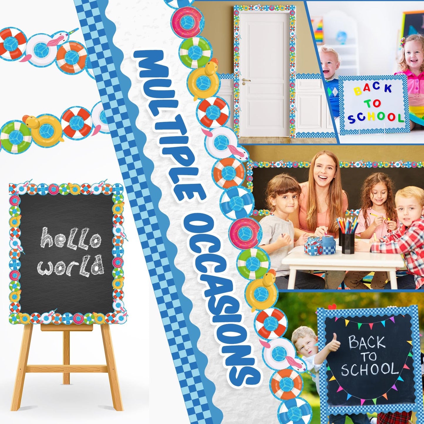 Trandraft 2 Rolls 65.6ft Swimming Bulletin Board Decorations Pool Borders Strips Classroom Decor Back to School Trim Borders for Home Office(Swimming Style)