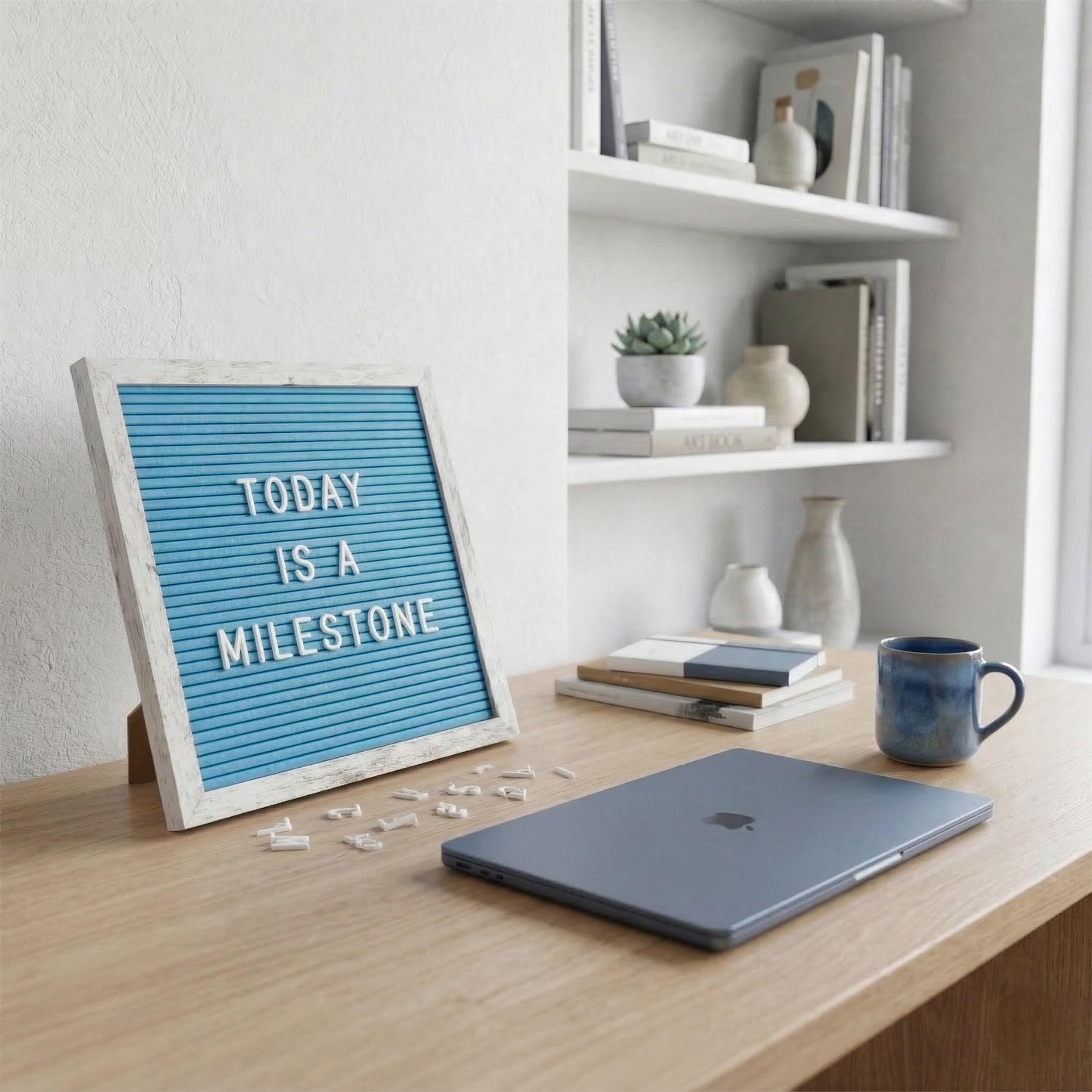 C CRYSTAL LEMON Blue Felt Letter Board 10x10in – Includes 336 Letters, Numbers & Symbols – Changeable Message Board with Rustic Wooden Frame for Home, Office & Events