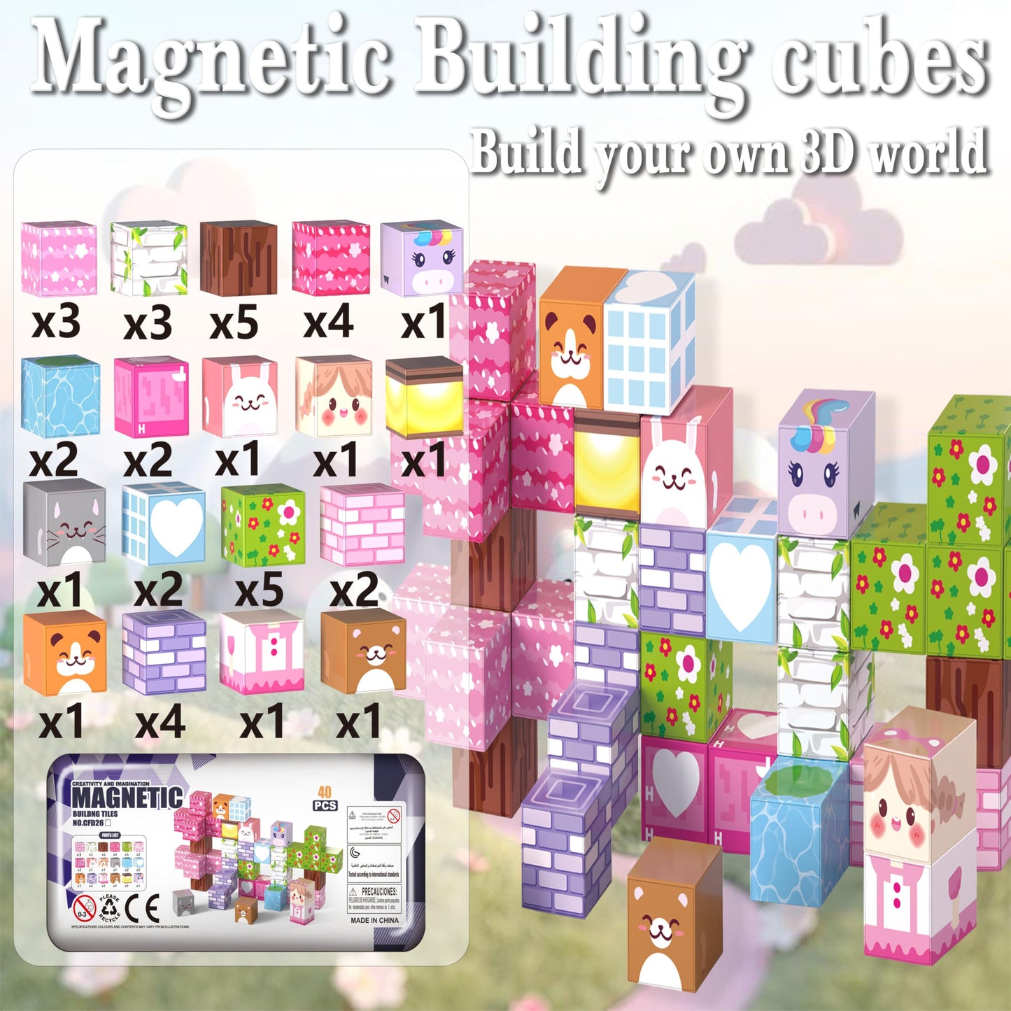 FSOUEHY Magnetic Building Blocks - 40 PCS Animal Cubes Set with Storage Case, STEM Educational Toys for Kids Ages 3-8