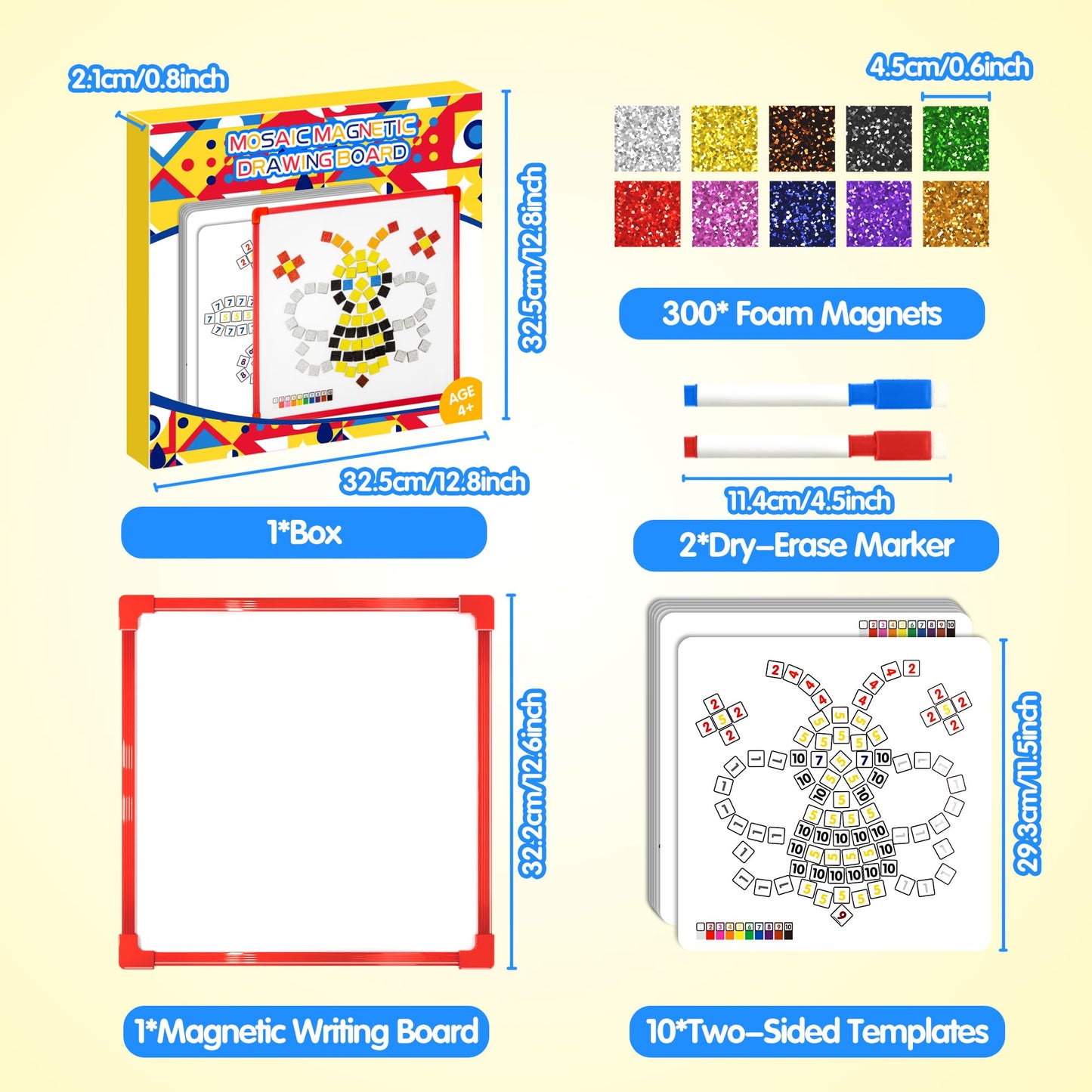 GLEEHAPY Learning Educational STEM Toy,Mosaic Magnetic Puzzle,300 Foam Building Blocks with 20 Patterns,Math Counting Activities, Montessori Sensory Art Kit Gift for Boy Girl Kids 4 5 6 7+