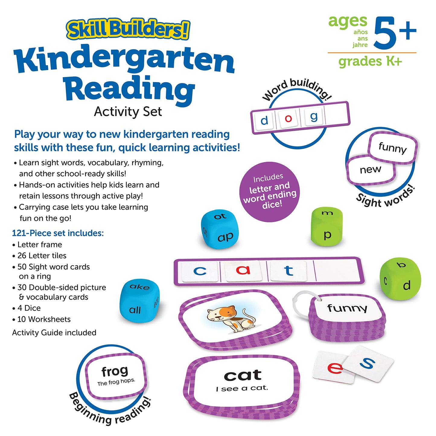 Learning Resources Skill Builders! Kindergarten Reading Activity Set - 122 Pieces, Ages 5+, Back to School Essential Materials, Homeschool Supplies