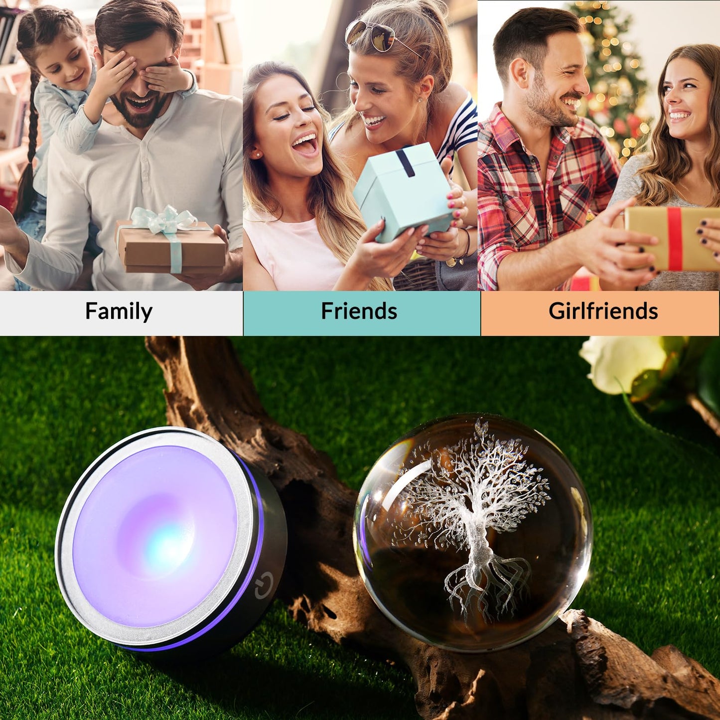 IFOLAINA Tree of Life Gifts for Him Her Friends Christmas 3D Tree of Life Crystal Ball Lamp for Room Crystal Plant Sphere Decor for Men Women