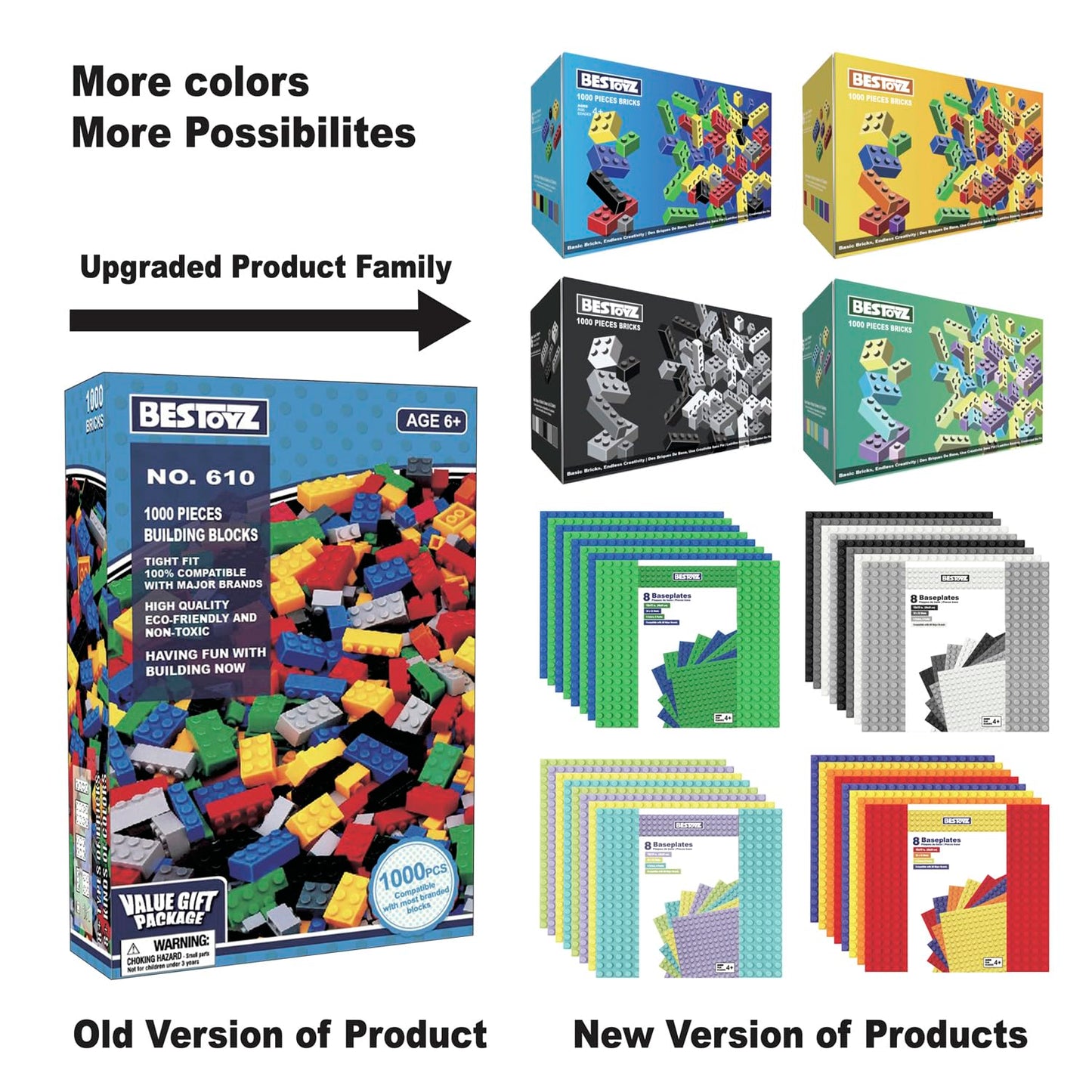 Bestoyz 1000 Pieces Building Blocks, Bulk Classic Building Bricks Toy, Big Box of Basic Bricks, Compatible with Major Brands, Educational Construction Toys & Gifts for Kids 4+