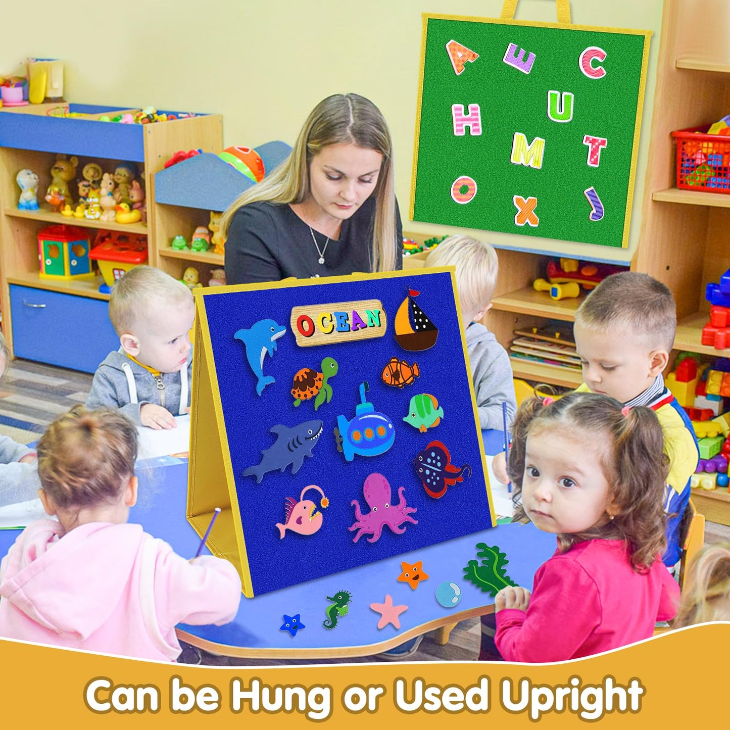 AKAYOK Large Felt Board, 17"x17" Felt Board for Toddlers, Flannel Board for Interactive Storytelling, Visual Schedule & Learning Activities