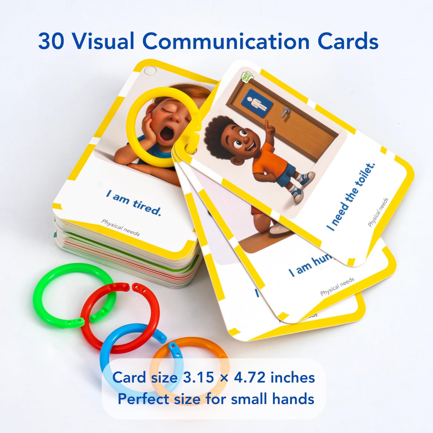 Visual Aid β Kidsβ Communication Cards β 30 Durable 700gsm Flashcards for Needs & Feelings