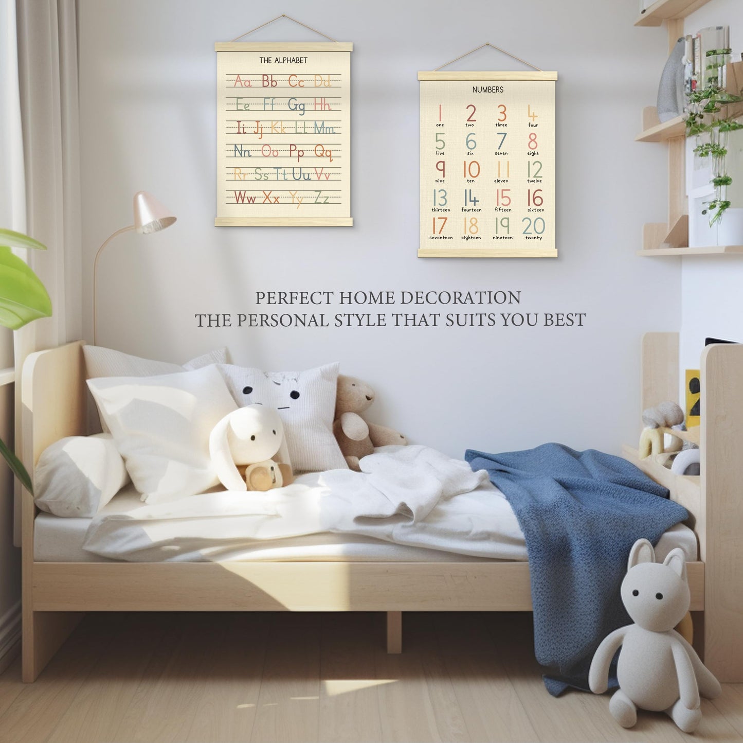 Numbers Alphabet Poster for Toddlers,Educational Wall Chart for Nursery Kids Learning, Homeschool & Playroom Decor and Bedroom for Wooden Hanger Frame Set of 2, 12x18 Inch - A01