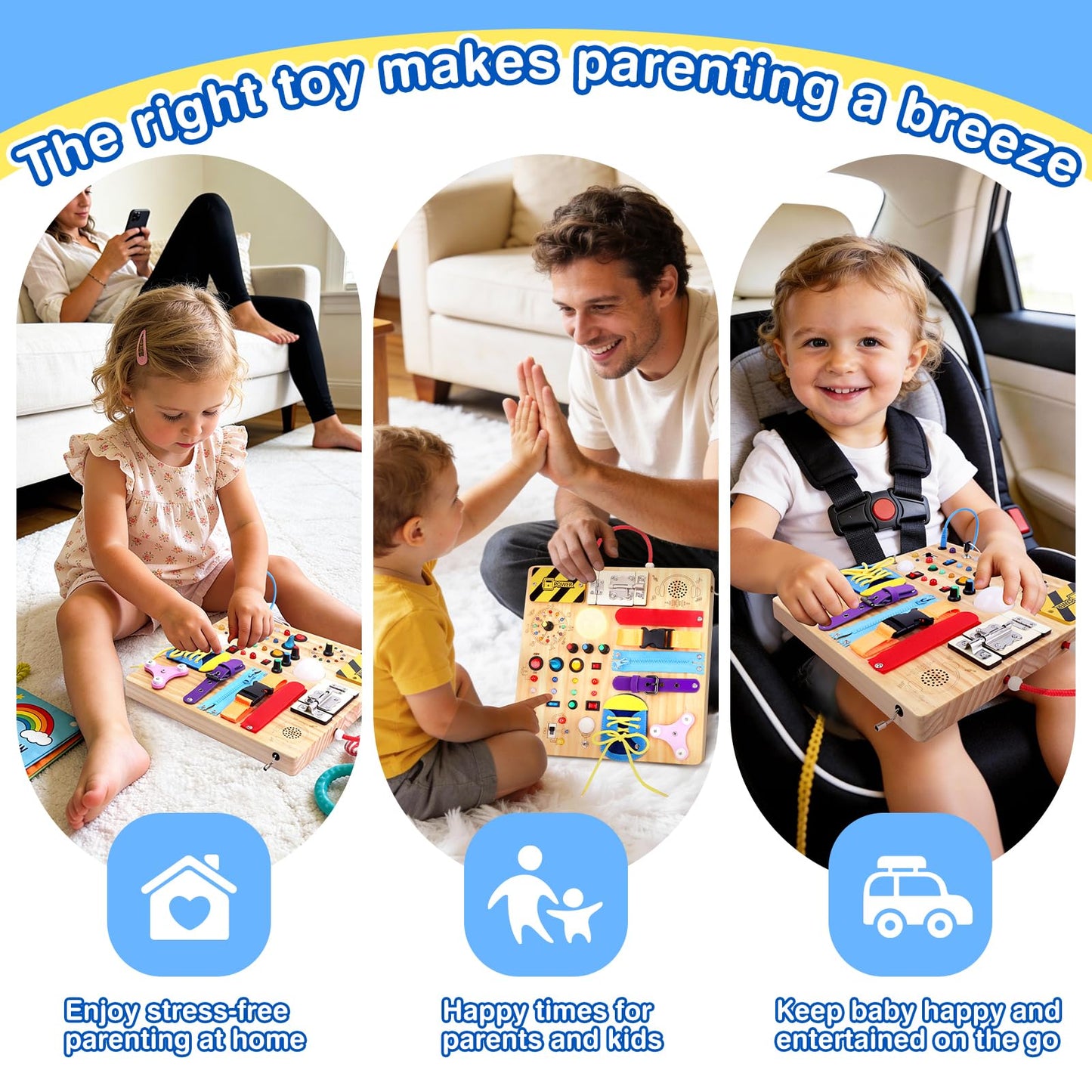 Grarain Busy Board for Toddlers - Montessori Educational Toy for 1-3 Year Old Boys & Girls | Travel-Friendly Sensory Learning Activity | Ideal for Kids with Autism(Busy Board v3)