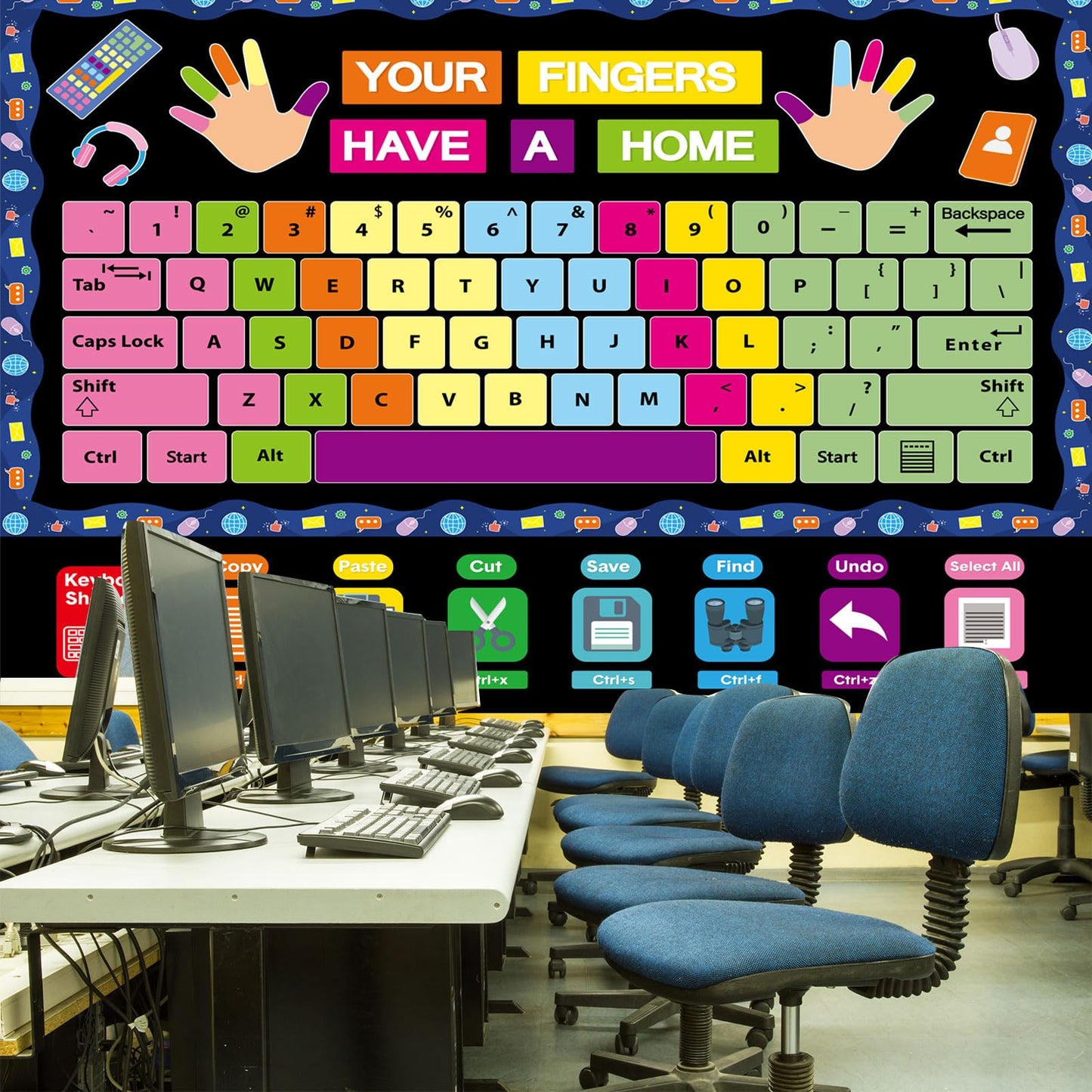 Computer Keyboard Bulletin Board Set Keyboard Shortcuts Classroom Decorations Inspirational Technology Education Paper Cutouts Computer Lab Bulletin Board for Back to School Office Teacher Supplies