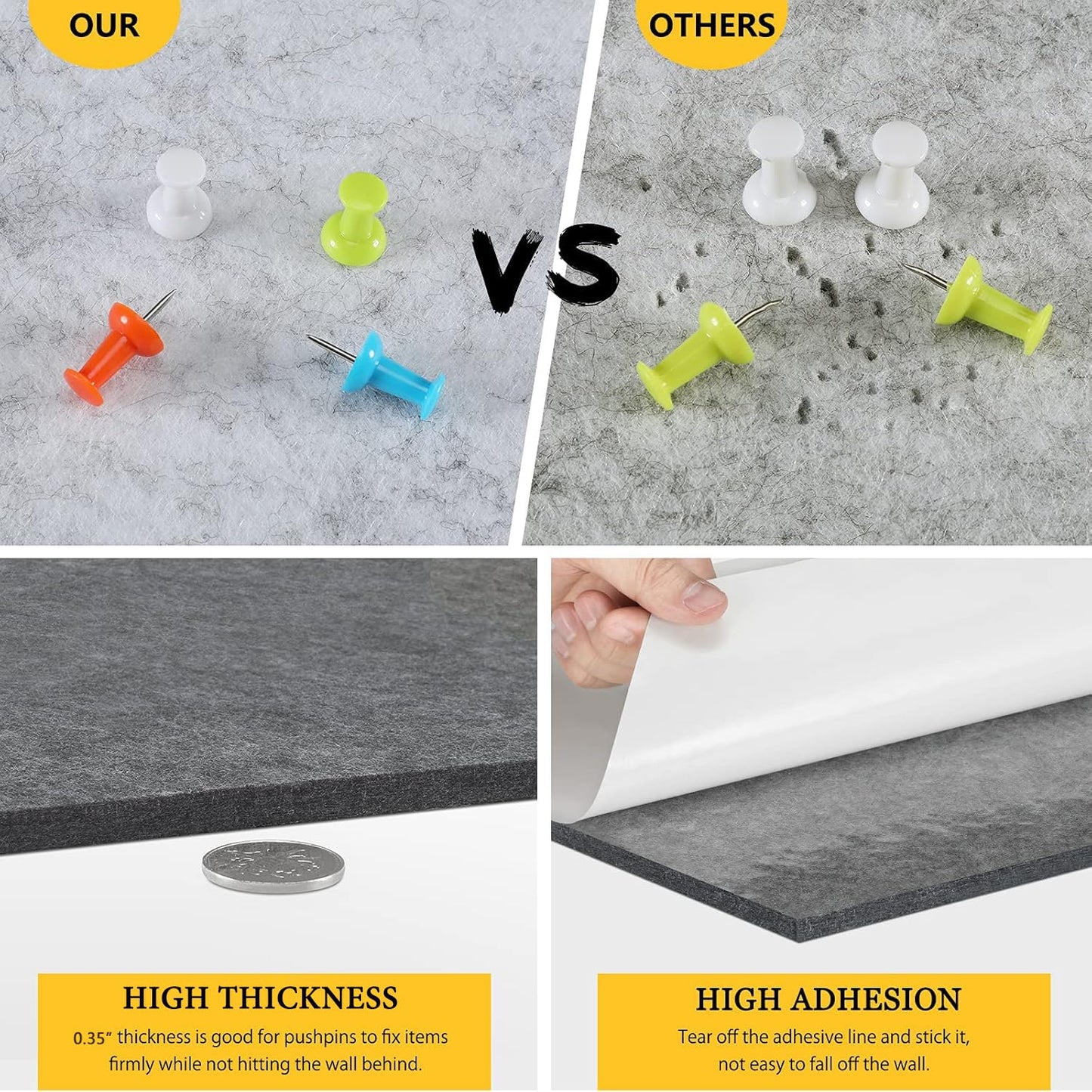 Uoisaiko 4 Pack Hexagon Felt Bulletin Board Tiles - 12" Large Thick Pin Board for Walls with 30 Push Pins, DIY Boards for Office Home School Decor, Aesthetic Hex Cork Board Alternative
