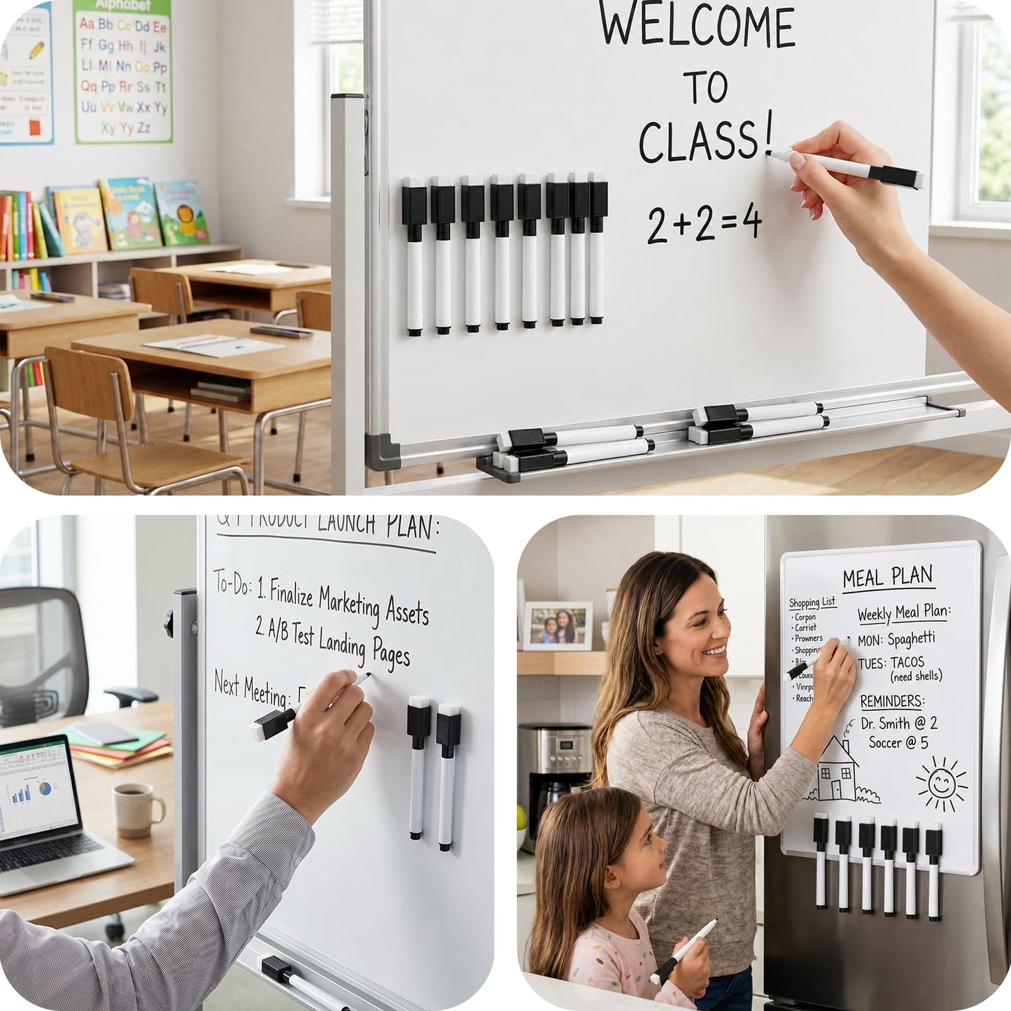 OWLKELA 120 Pcs Magnetic Dry Erase Markers with Eraser Cap, Fine Tip Whiteboard Markers with Eraser, Low Odor Dry Erase Marker Set for School Office Home, Black