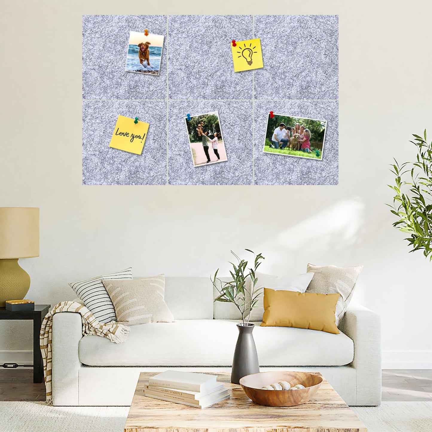 HULAVO Square Felt Cork Bulletin Board Tiles, Self Adhesive DIY Felt Pin Board for Wall 30" x 20" with 35 Pushpins for Office School Home Wall Decor Stickers Memos Photos Display (Light Grey)