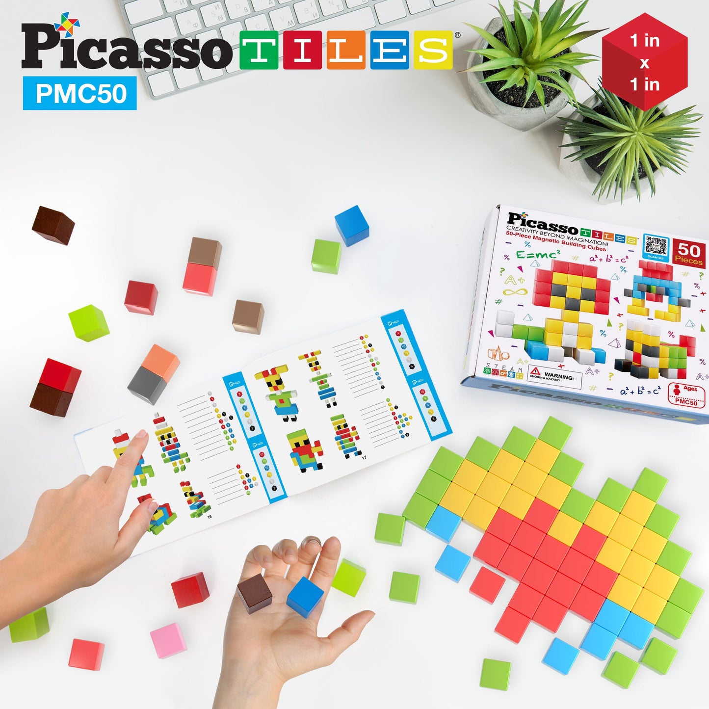 PicassoTiles Kids Pixel 1” Magnetic Puzzle Cube Mix & Match with Free Ideabook Sensory Toys STEAM Learning Building Block Magnets Construction Toy Set Stacking Magnet Creative Kit