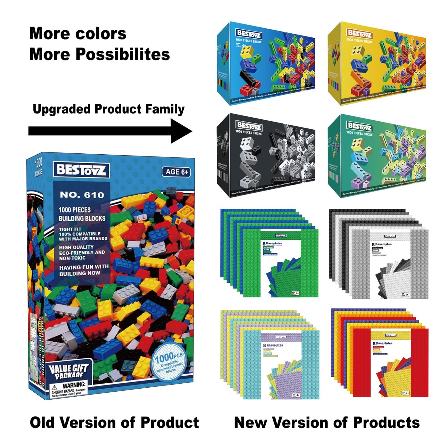 Bestoyz Building Bricks 1000 Pieces in Rainbow Colors, Classic Generic Building Blocks Toy for Boys & Girls, Educational Building Toys for Classroom, School, Toys for Kids Aged 4+