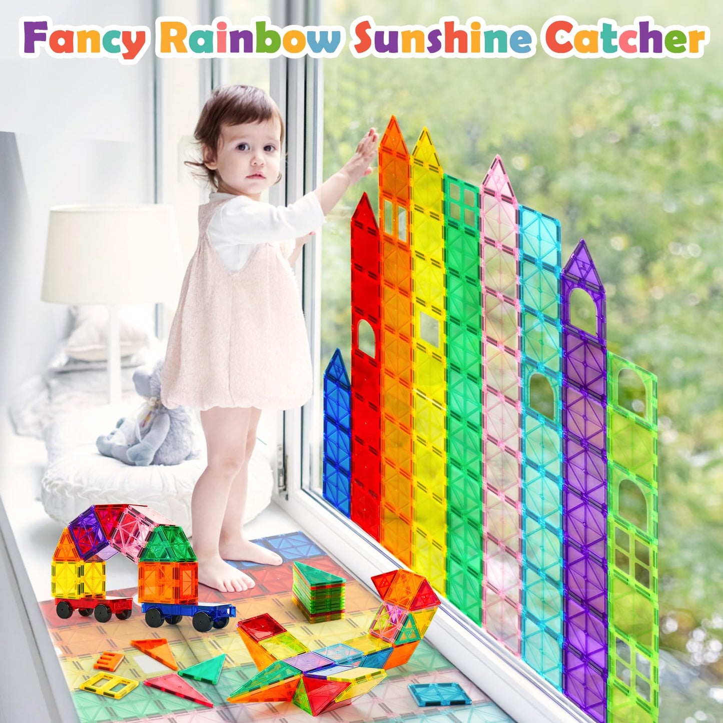 Dopyye 132 PCS Magnetic Tiles Building Blocks with 2 Cars, STEM Educational Construction Montessori Toys for Kids Ages 3 4 5 6 7 8 9, Magnet Building Set Gift for Boys Girls