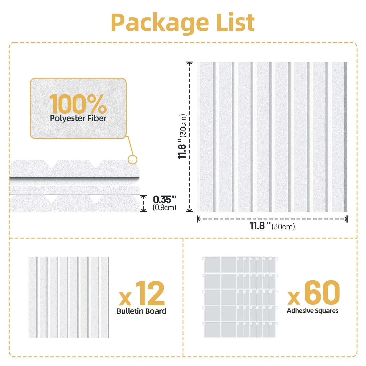 Large Cork Board for Wall 36" x 48" White Bulletin Board with Safe Removable Adhesive Squares for Pictures Photos, Alternative CorkBoard Felt Pin Boards Tiles for Office Classroom Wall Decor - 12 Pack