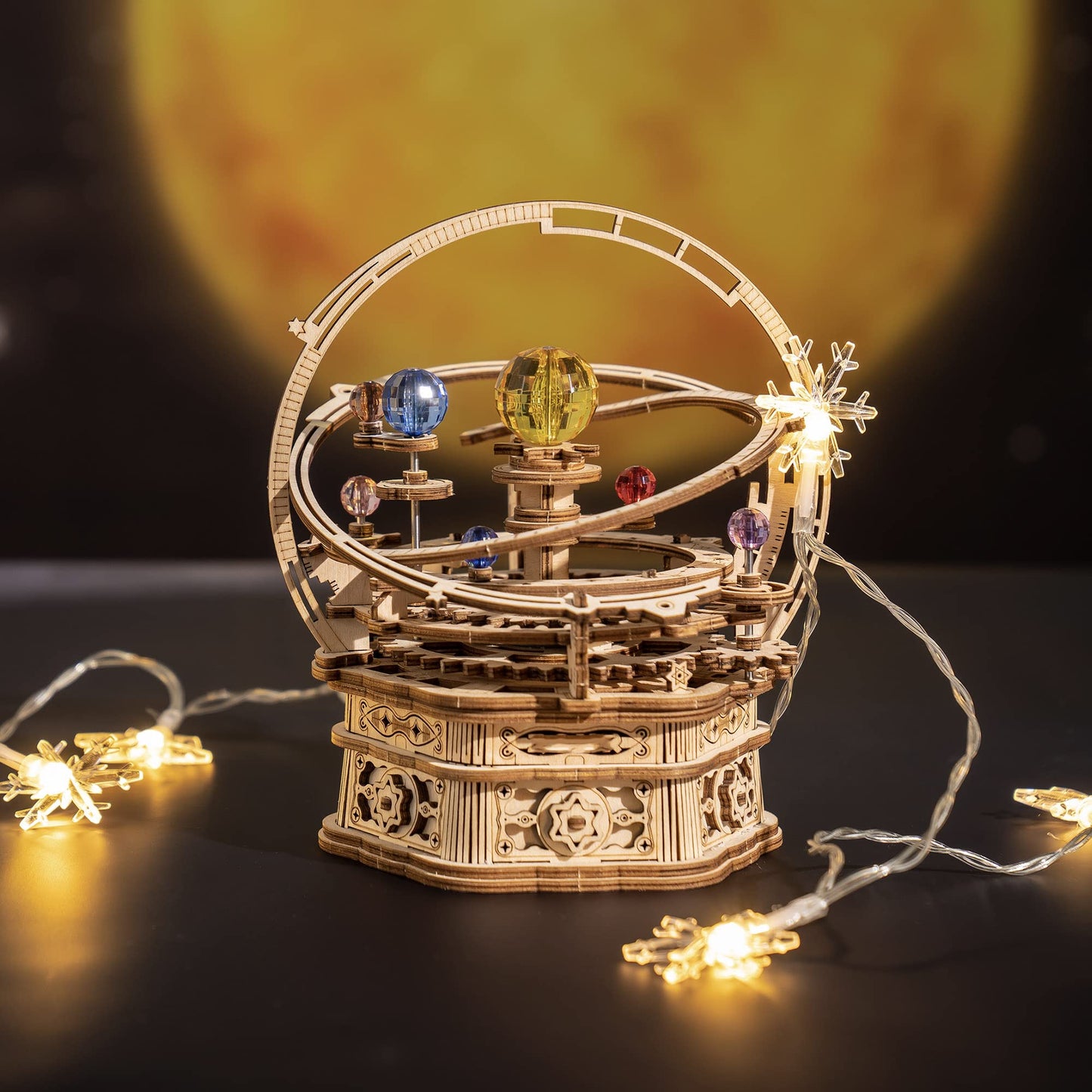 ROBOTIME 3D Puzzles for Adults Model Kits for Adults Hobbies for Men/Women Rotating Starry Night Wooden Puzzle Music Box AMK51