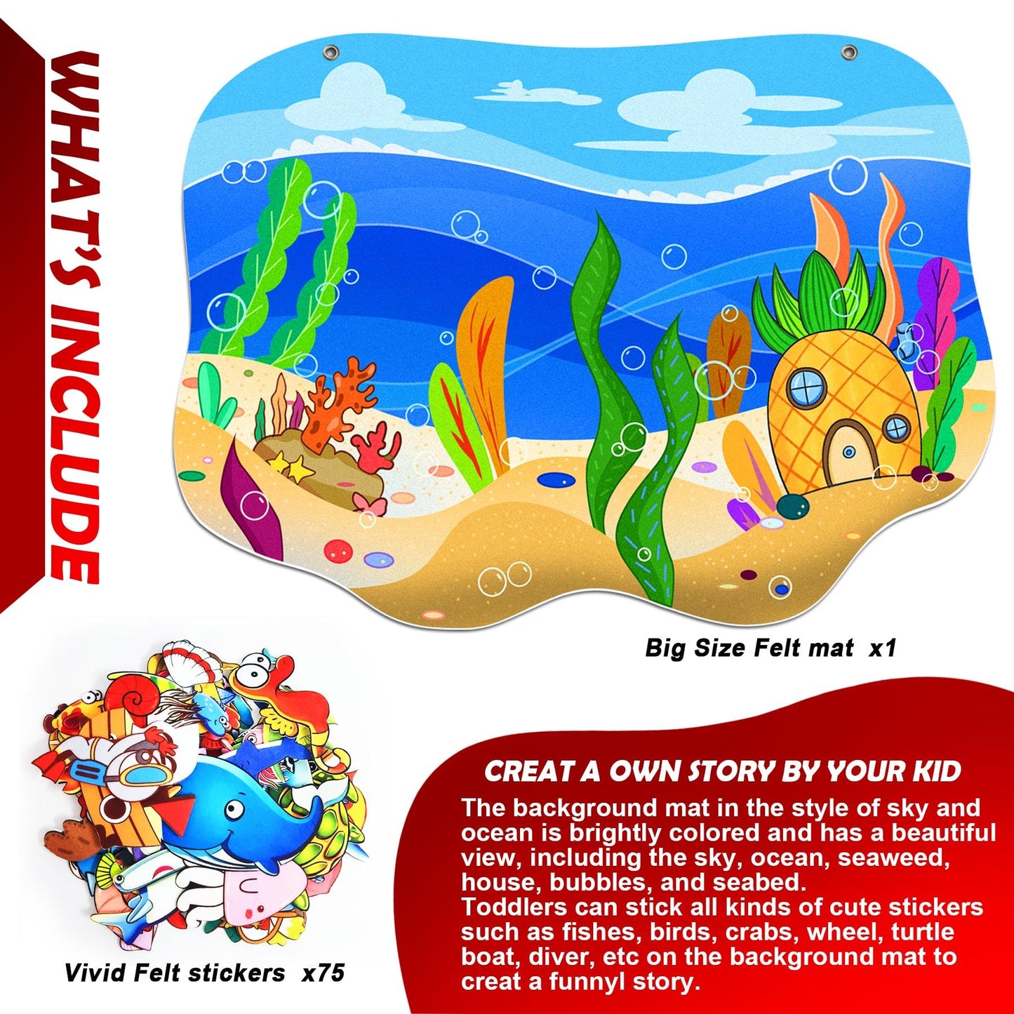 SKOLESK Felt Story Board Set Flannel Board 75 Pcs Preschool Learning Ocean Themed Toy Interactive Storytelling Teaching Play Activity Kits for Toddlers Kids